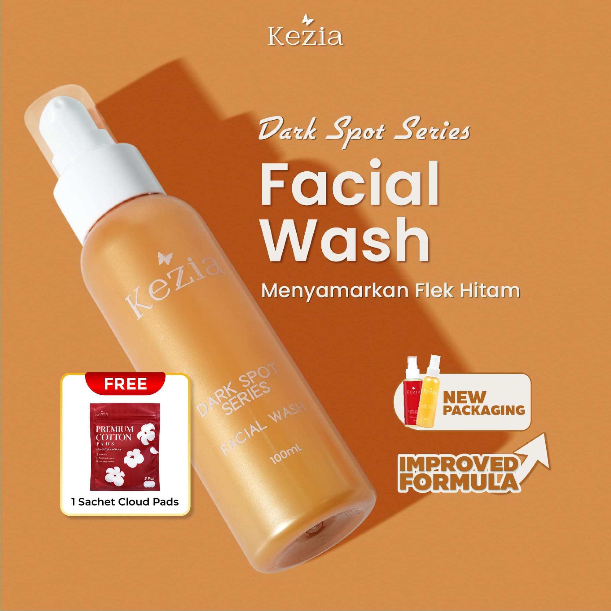 KEZIA Beauty NEW Facial Wash Dark Spot - Sabun Cuci Muka Menyamarkan Flek (FREE 1 CLOUD PADS)