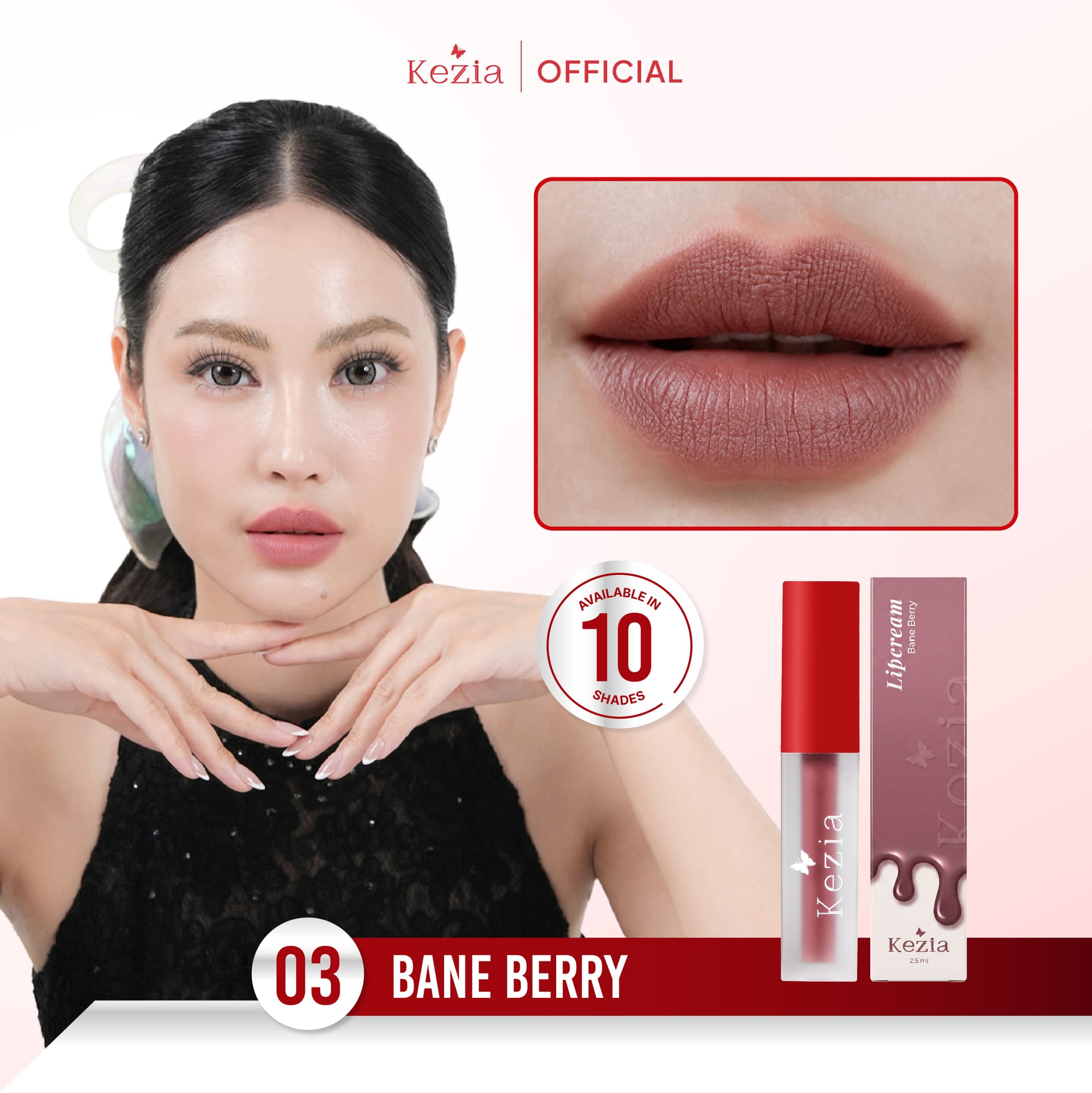  KEZIA Beauty Matte Lipcream 2.5gr - Matte Finishing & Transferproof with Vitamin E (FREE 1 CLOUD PADS)