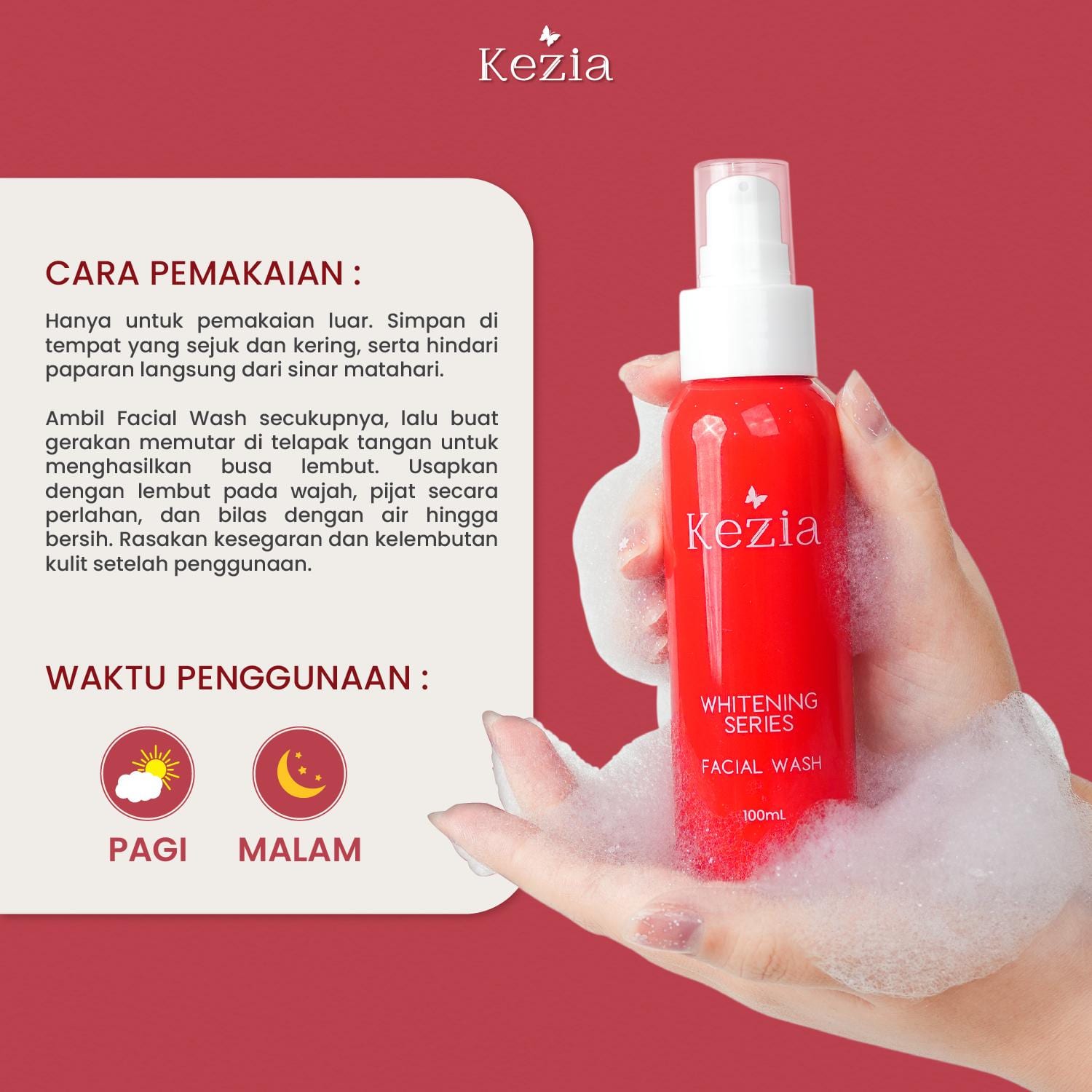 KEZIA Beauty - Facial Wash NEW WHITENING SERIES - Sabun Cuci Muka Mencerahkan Kulit (FREE 1 CLOUD PADS)