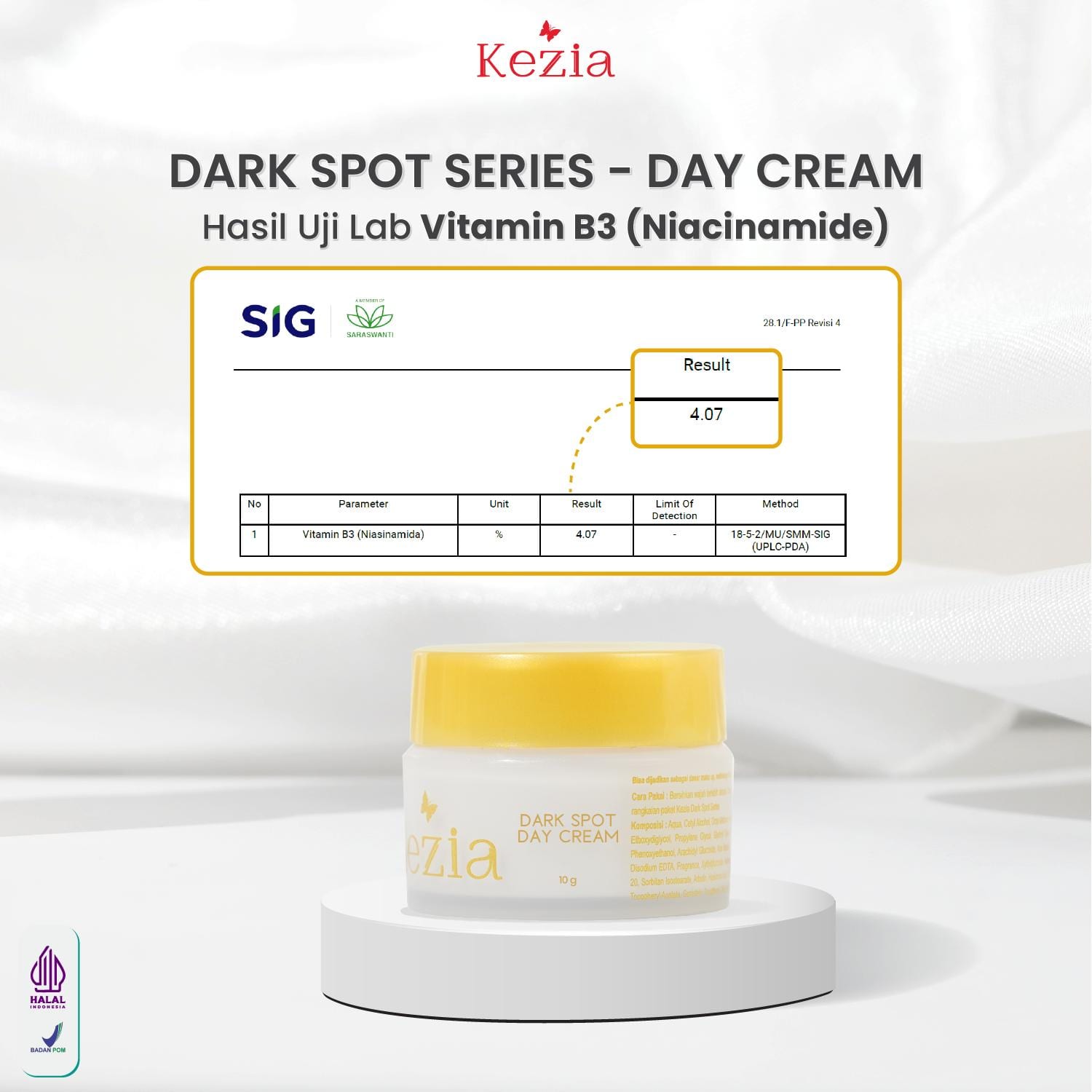 KEZIA Beauty NEW Day Cream Dark Spot - Pelembap Cream Siang Mencegah Kerutan di Wajah dan SPF 30++