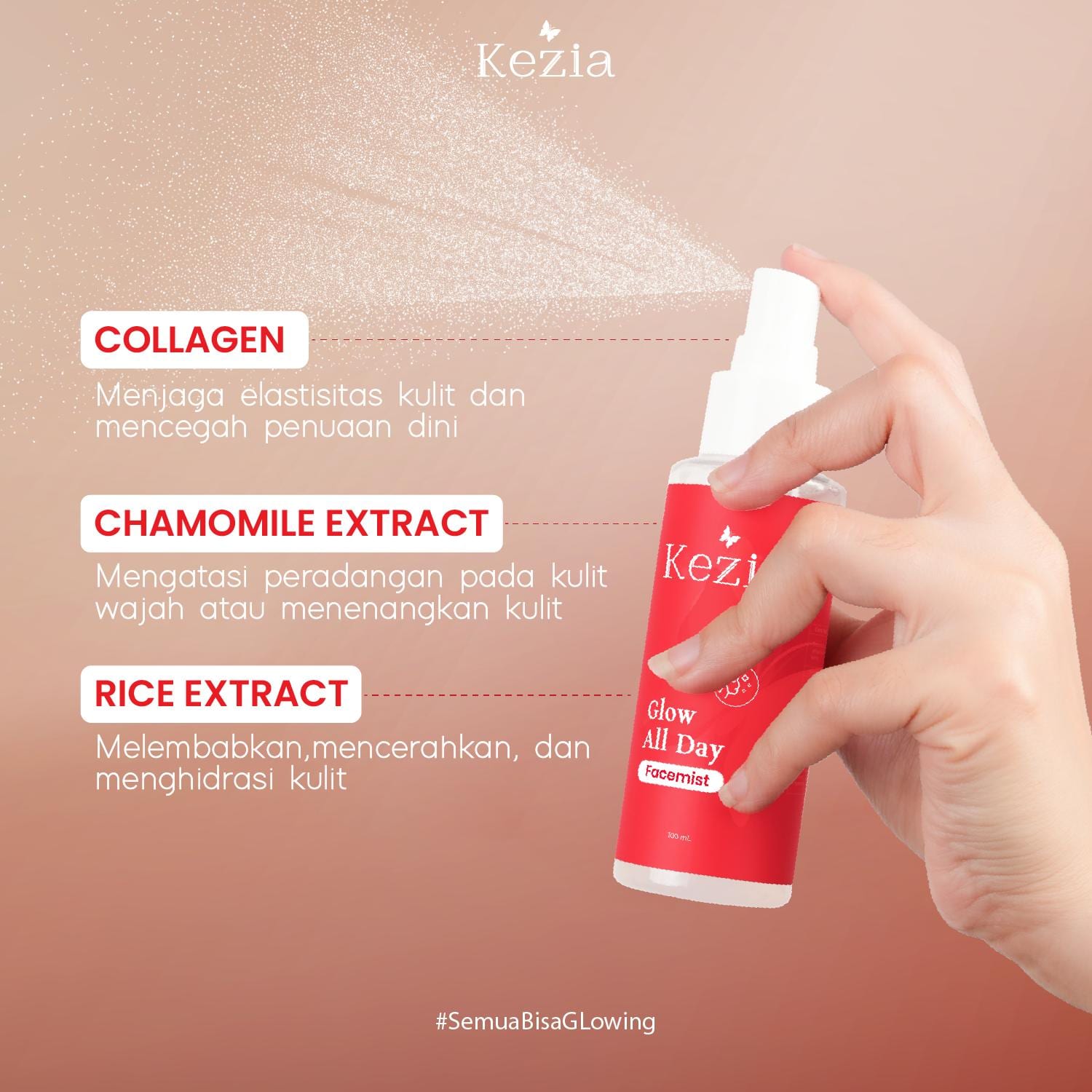 KEZIA Beauty - Glow All Day Face Mist 100ml (FREE 1 CLOUD PADS)