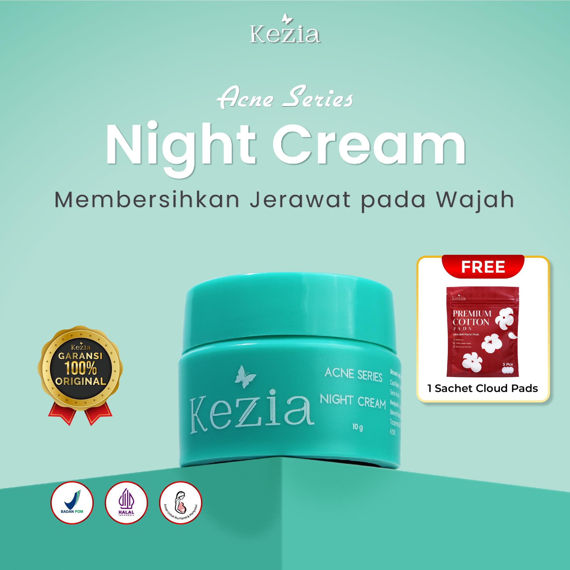 KEZIA Beauty - Night Cream ACNE NEW SERIES (10 gr)(FREE 1 CLOUD PADS)