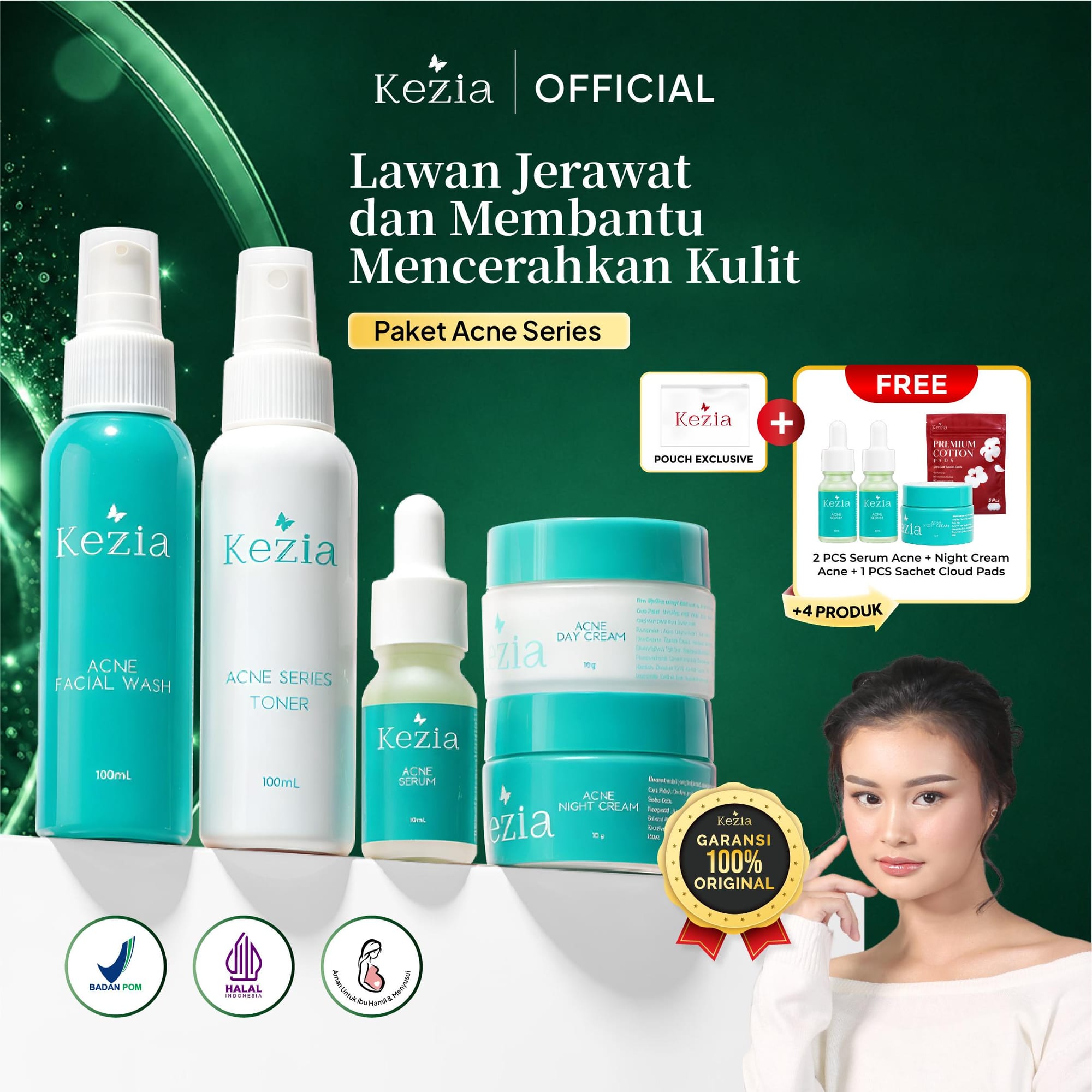 KEZIA Beauty - Paket ACNE TO GLOW (FREE 2 SR ACNE+NC ACNE+CLOUD PADS)