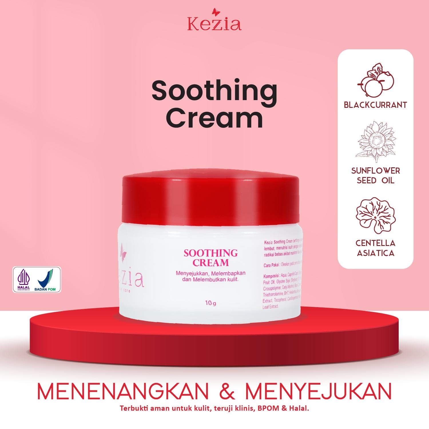 KEZIA Beauty Soothing Cream - Cream untuk Kulit Sensitif , Kering atau Purging di Wajah (FREE 1 CLOUD PADS)