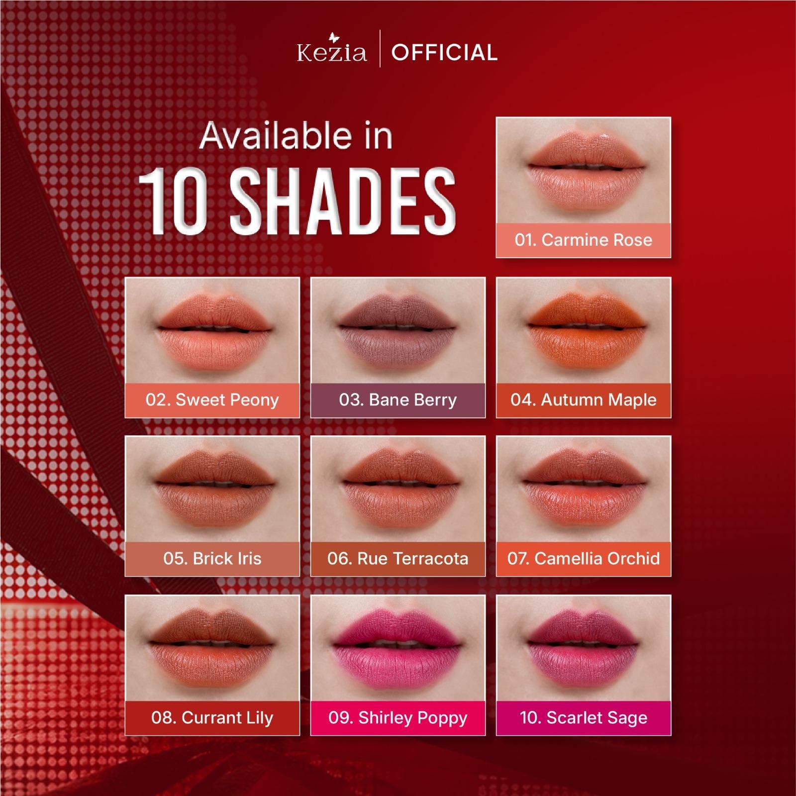  KEZIA Beauty Matte Lipcream 2.5gr - Matte Finishing & Transferproof with Vitamin E (FREE 1 CLOUD PADS)