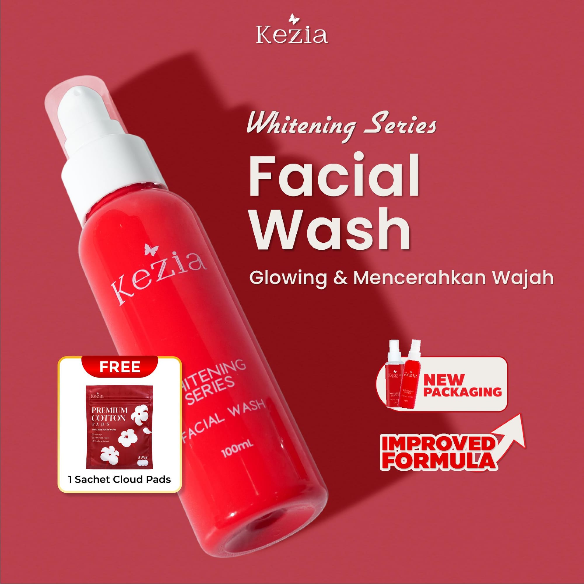 KEZIA Beauty - Facial Wash NEW WHITENING SERIES - Sabun Cuci Muka Mencerahkan Kulit (FREE 1 CLOUD PADS)