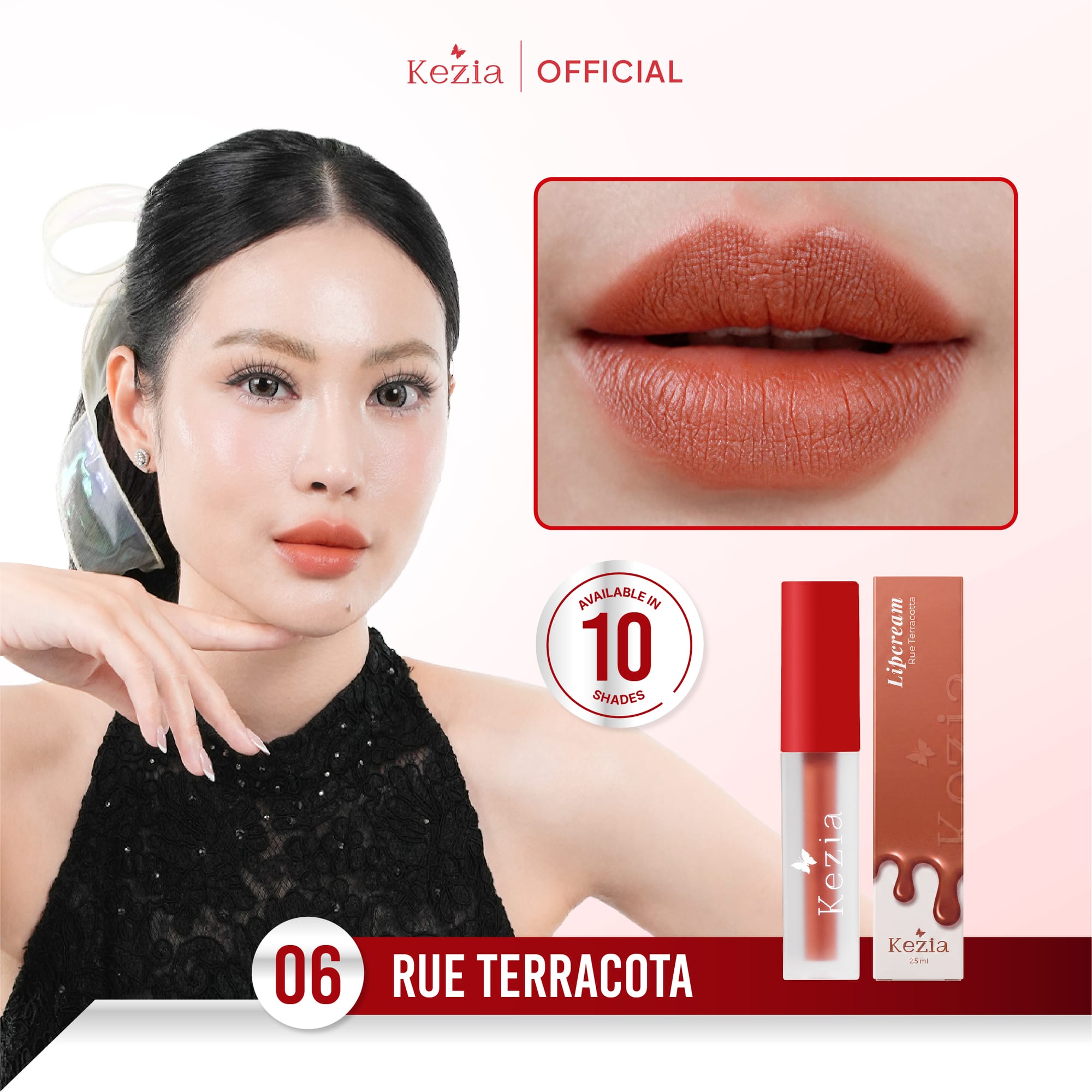  KEZIA Beauty Matte Lipcream 2.5gr - Matte Finishing & Transferproof with Vitamin E (FREE 1 CLOUD PADS)