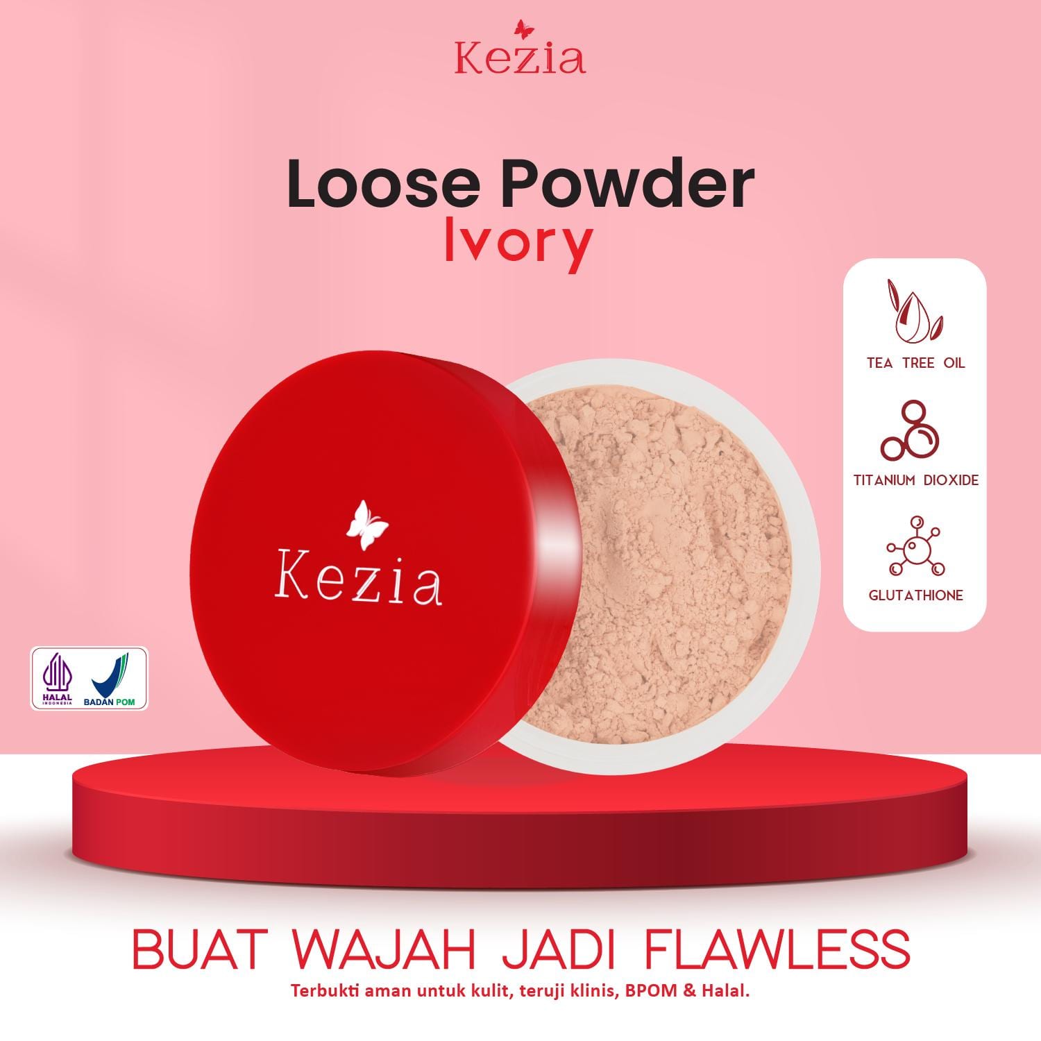 KEZIA Beauty Loose Powder - Bedak Tabur Oil Control (FREE 1 CLOUD PADS)