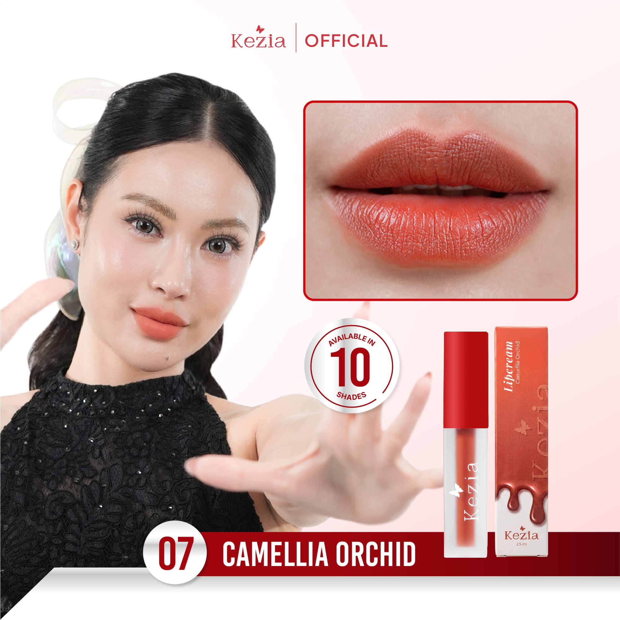  KEZIA Beauty Matte Lipcream 2.5gr - Matte Finishing & Transferproof with Vitamin E (FREE 1 CLOUD PADS)