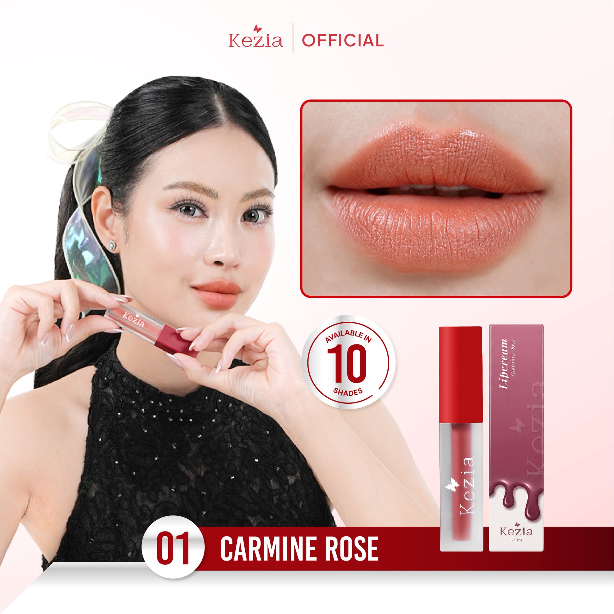  KEZIA Beauty Matte Lipcream 2.5gr - Matte Finishing & Transferproof with Vitamin E (FREE 1 CLOUD PADS)