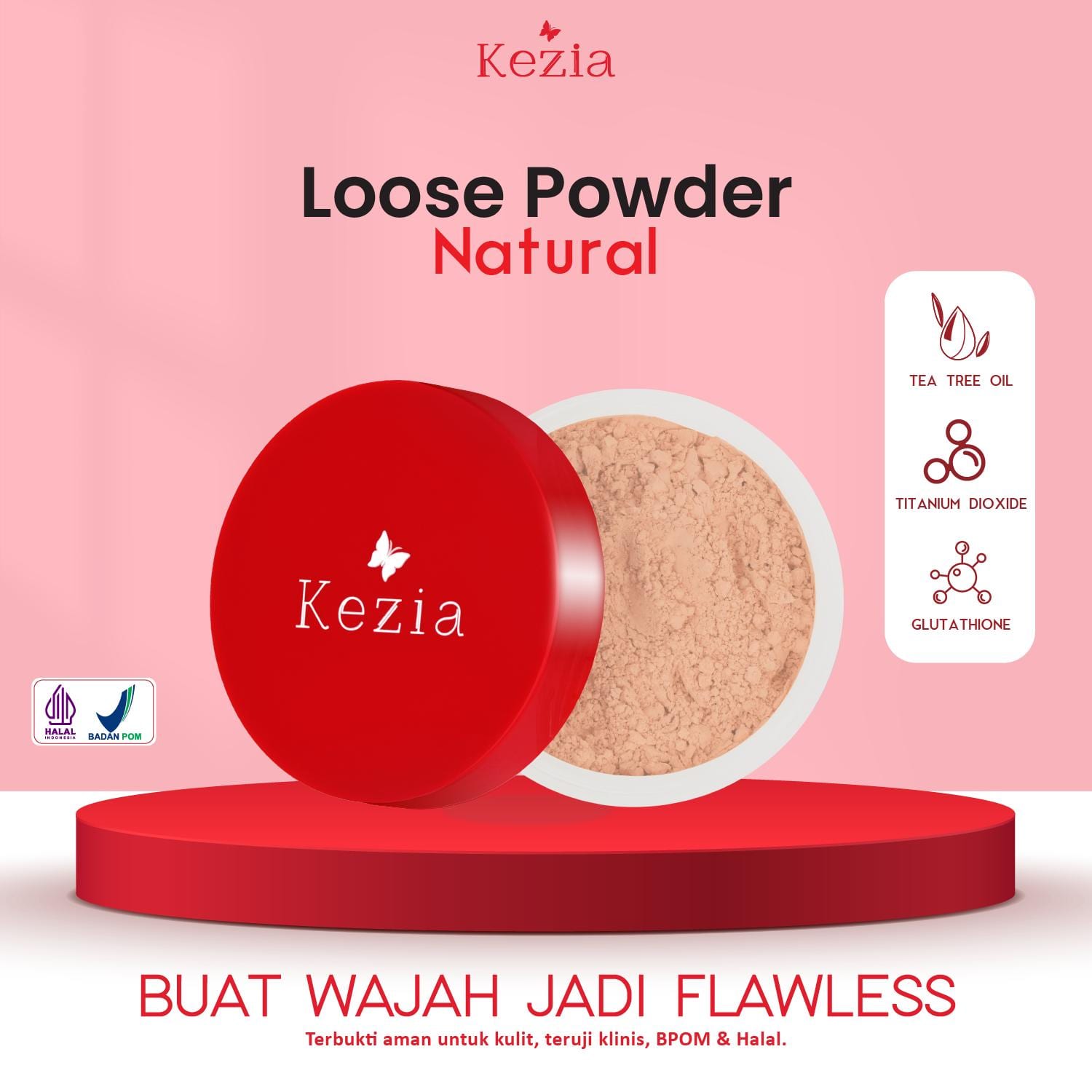 KEZIA Beauty Loose Powder - Bedak Tabur Oil Control (FREE 1 CLOUD PADS)