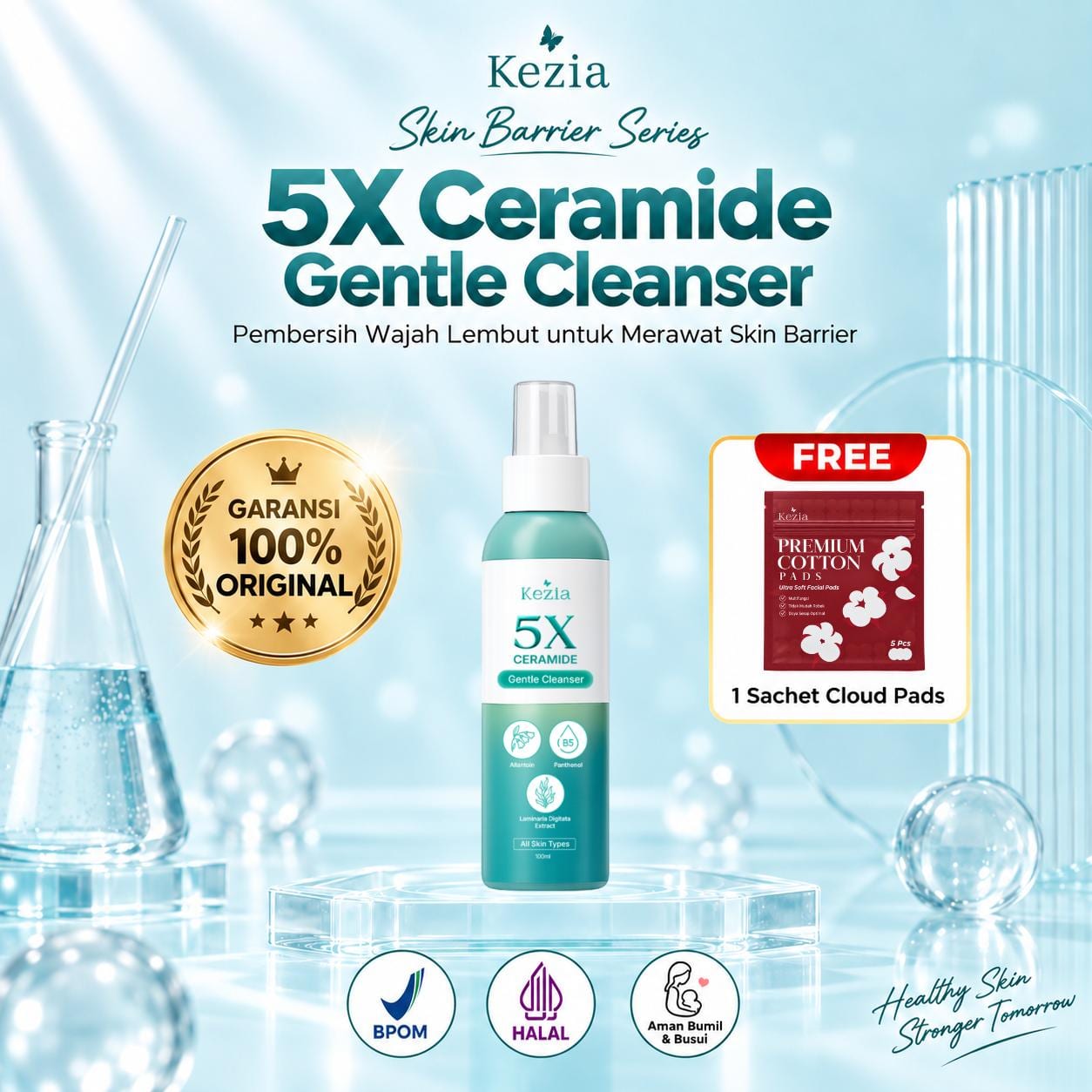 KEZIA Beauty - 5X Ceramide Gentle Cleanser 100ml (FREE 1 CLOUD PADS)