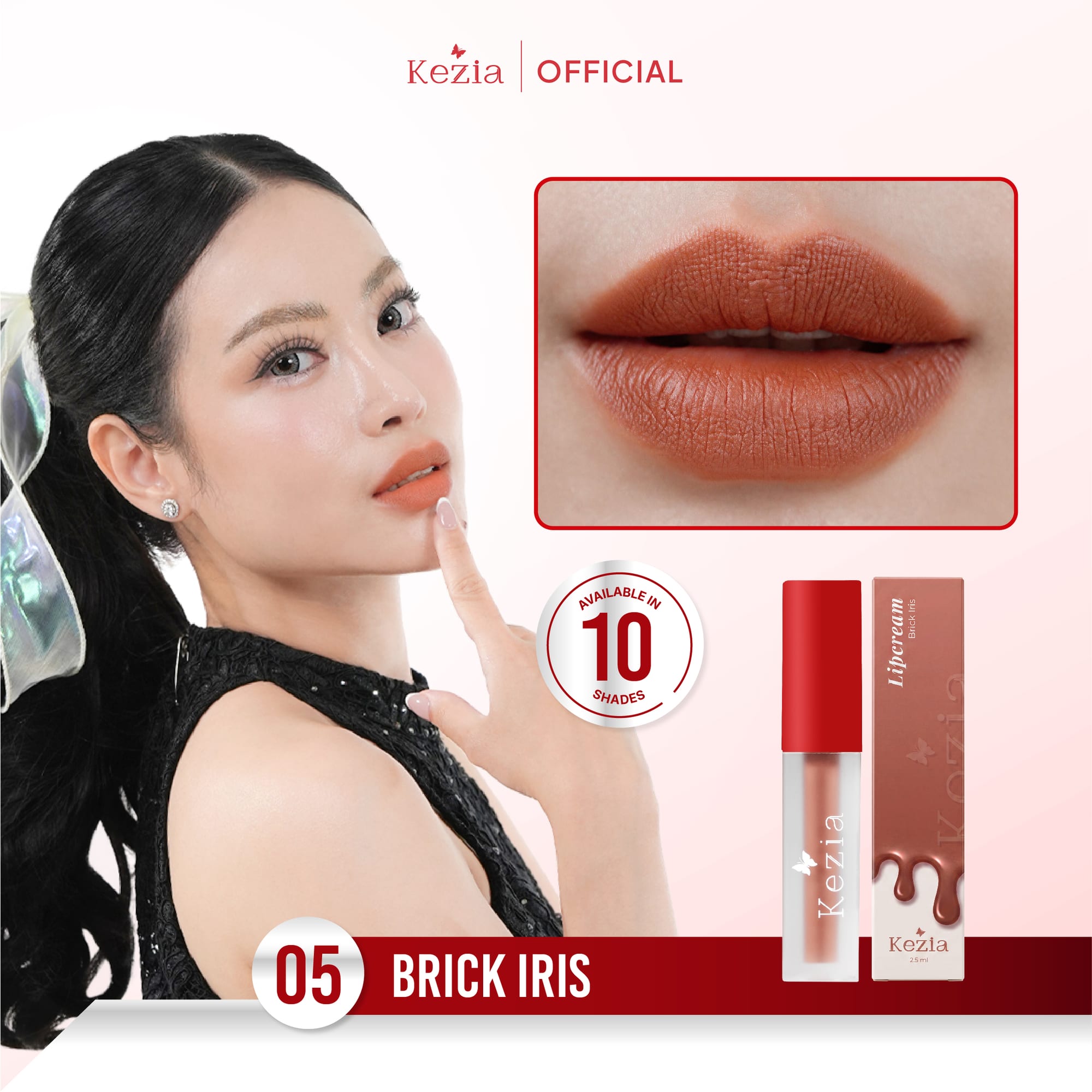  KEZIA Beauty Matte Lipcream 2.5gr - Matte Finishing & Transferproof with Vitamin E (FREE 1 CLOUD PADS)