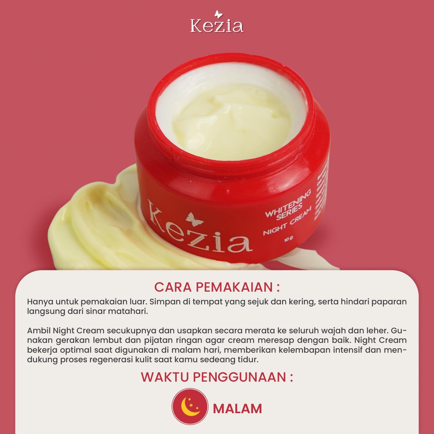 KEZIA Beauty - Night Cream NEW WHITENING SERIES 10gr - Pelembap Cream Malam untuk Mencerahkan Wajah(FREE 1 CLOUD PADS)