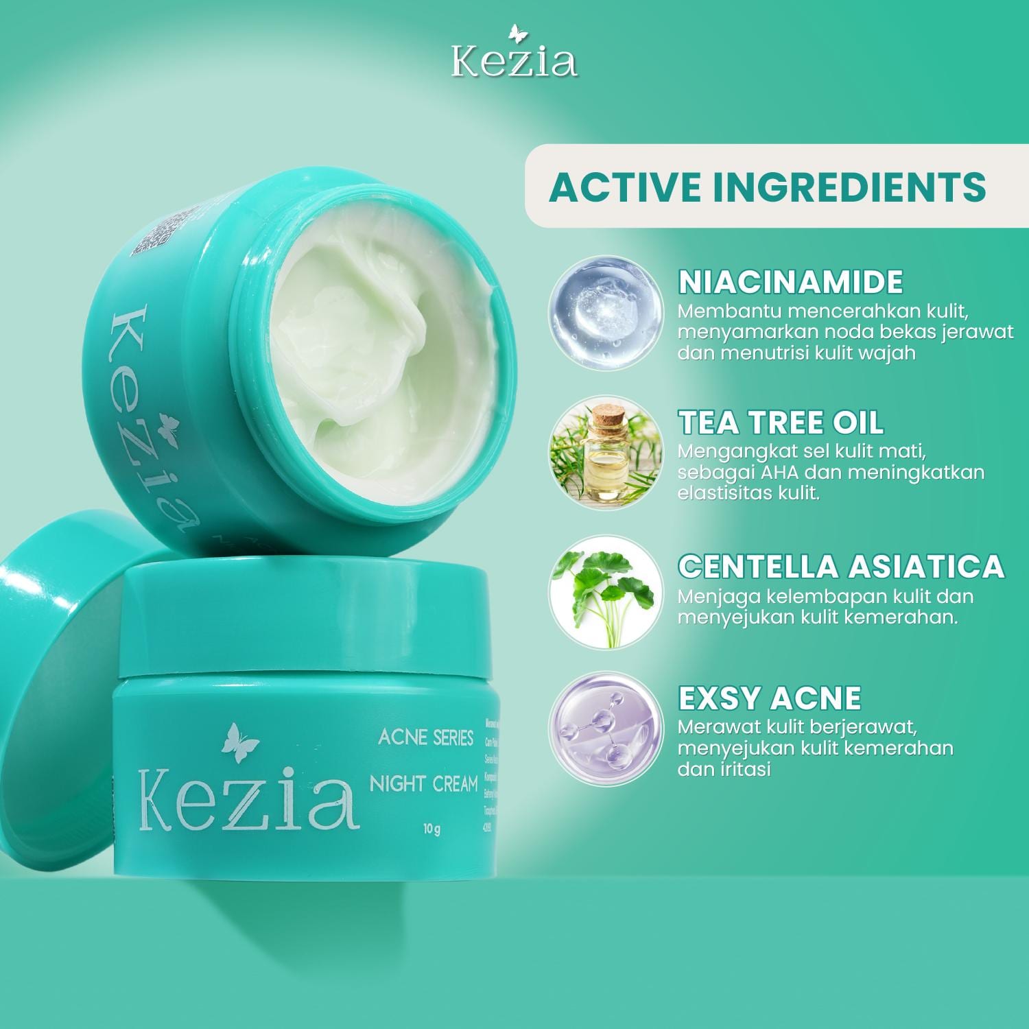 KEZIA Beauty - Night Cream ACNE NEW SERIES (10 gr)(FREE 1 CLOUD PADS)