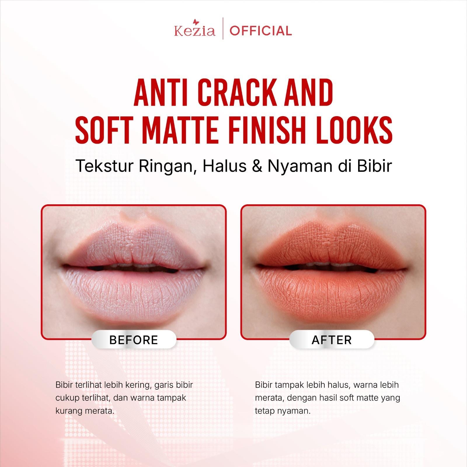  KEZIA Beauty Matte Lipcream 2.5gr - Matte Finishing & Transferproof with Vitamin E (FREE 1 CLOUD PADS)