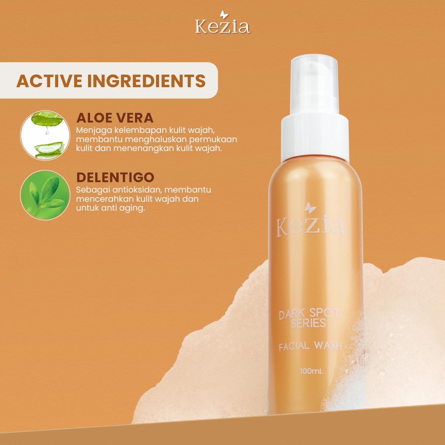 KEZIA Beauty NEW Facial Wash Dark Spot - Sabun Cuci Muka Menyamarkan Flek (FREE 1 CLOUD PADS)
