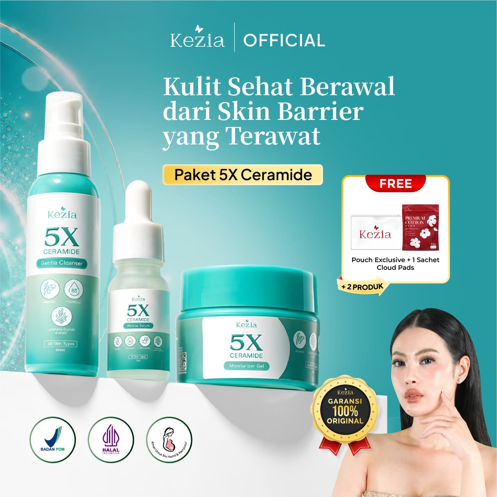 KEZIA Beauty - Paket 5X CERAMIDE Skin Barrier Series (FREE 1 CLOUD PADS+POUCH)