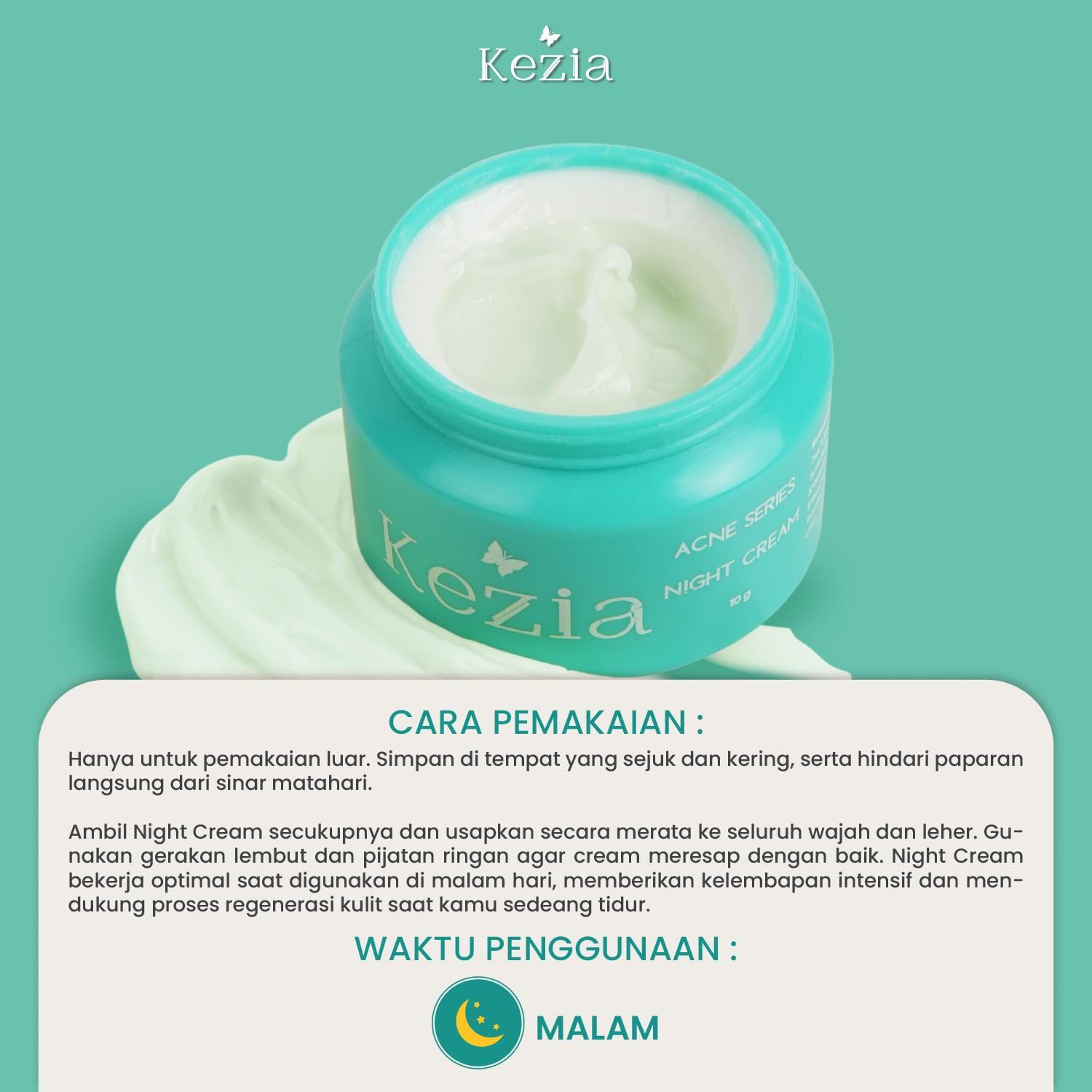 KEZIA Beauty - Night Cream ACNE NEW SERIES (10 gr)(FREE 1 CLOUD PADS)
