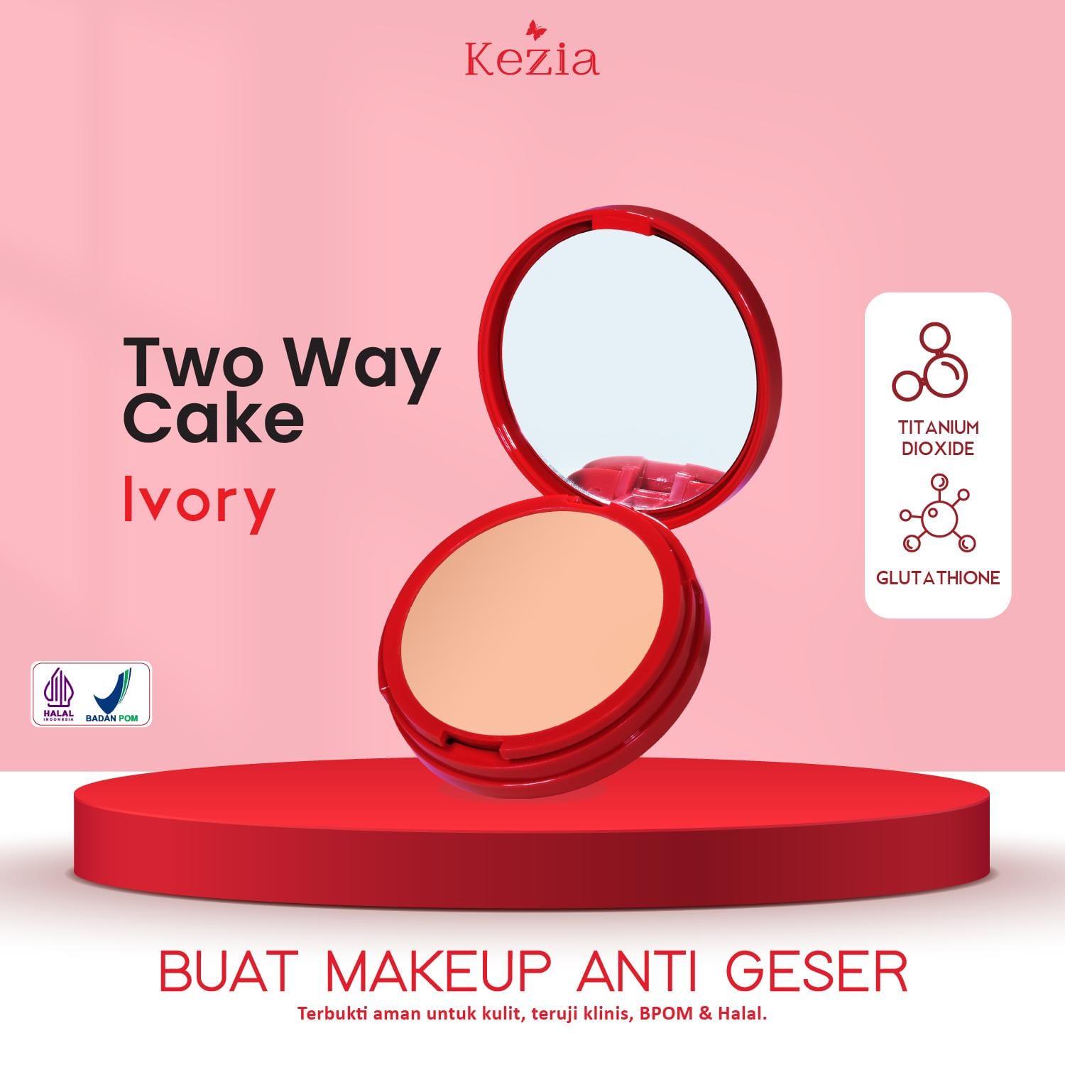KEZIA Beauty Compact Powder 12gr - Bedak Padat Oil Control + UV Protection Tahan hingga 12 Jam (FREE 1 CLOUD PADS)