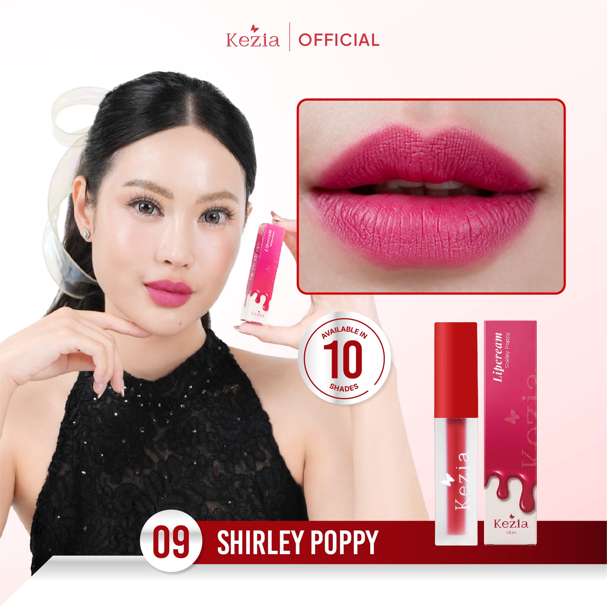  KEZIA Beauty Matte Lipcream 2.5gr - Matte Finishing & Transferproof with Vitamin E (FREE 1 CLOUD PADS)
