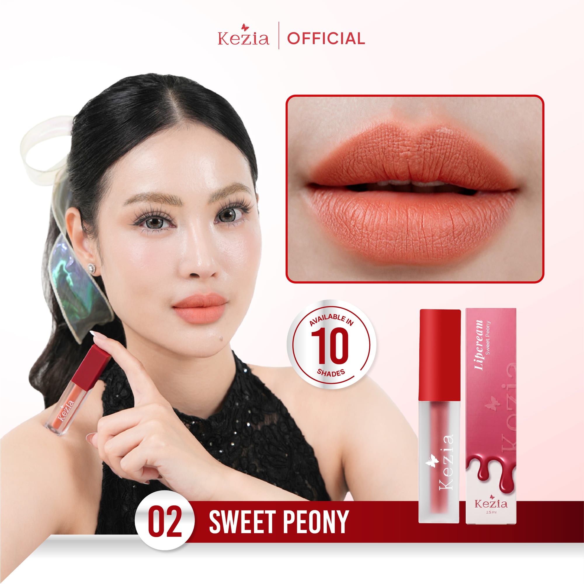  KEZIA Beauty Matte Lipcream 2.5gr - Matte Finishing & Transferproof with Vitamin E (FREE 1 CLOUD PADS)