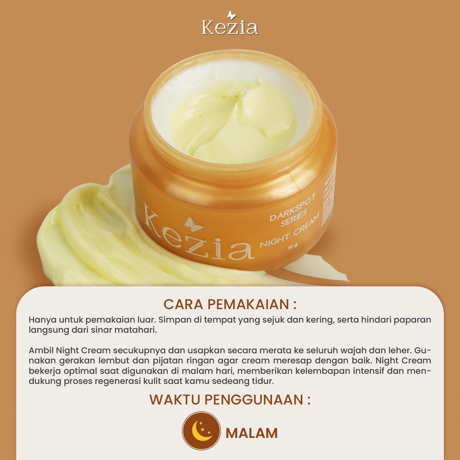 KEZIA Beauty NEW Night Cream Dark Spot - Pelembap Cream Menyamarkan Kerutan Kulit Wajah (FREE 1 CLOUD PADS)