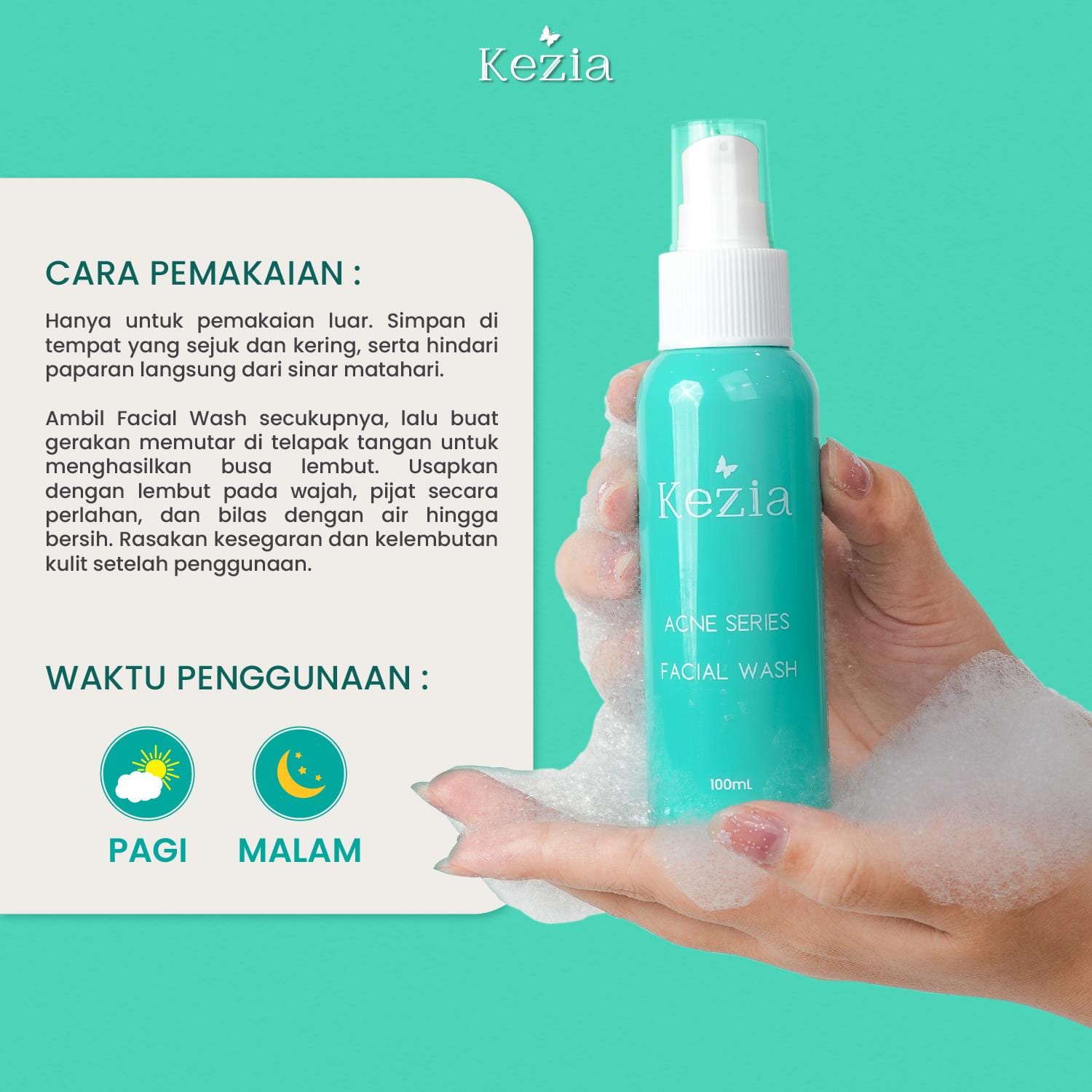 KEZIA Beauty - Facial Wash NEW ACNE SERIES - Sabun Cuci Muka Wajah Berjerawat (FREE 1 CLOUD PADS)