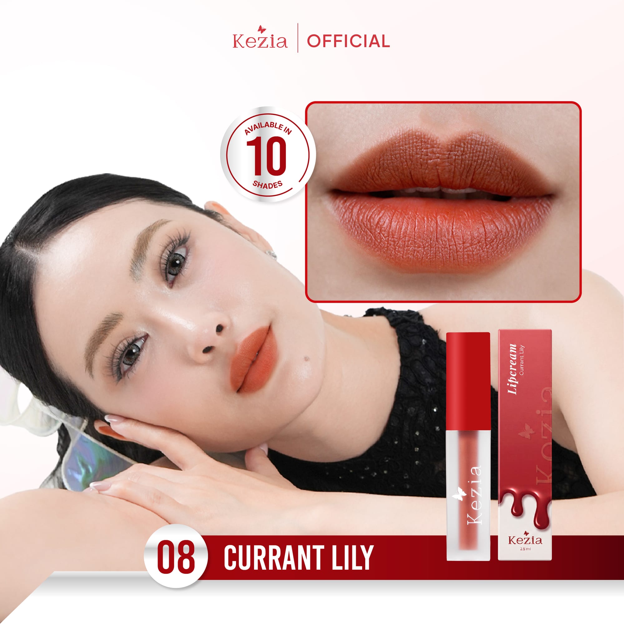  KEZIA Beauty Matte Lipcream 2.5gr - Matte Finishing & Transferproof with Vitamin E (FREE 1 CLOUD PADS)