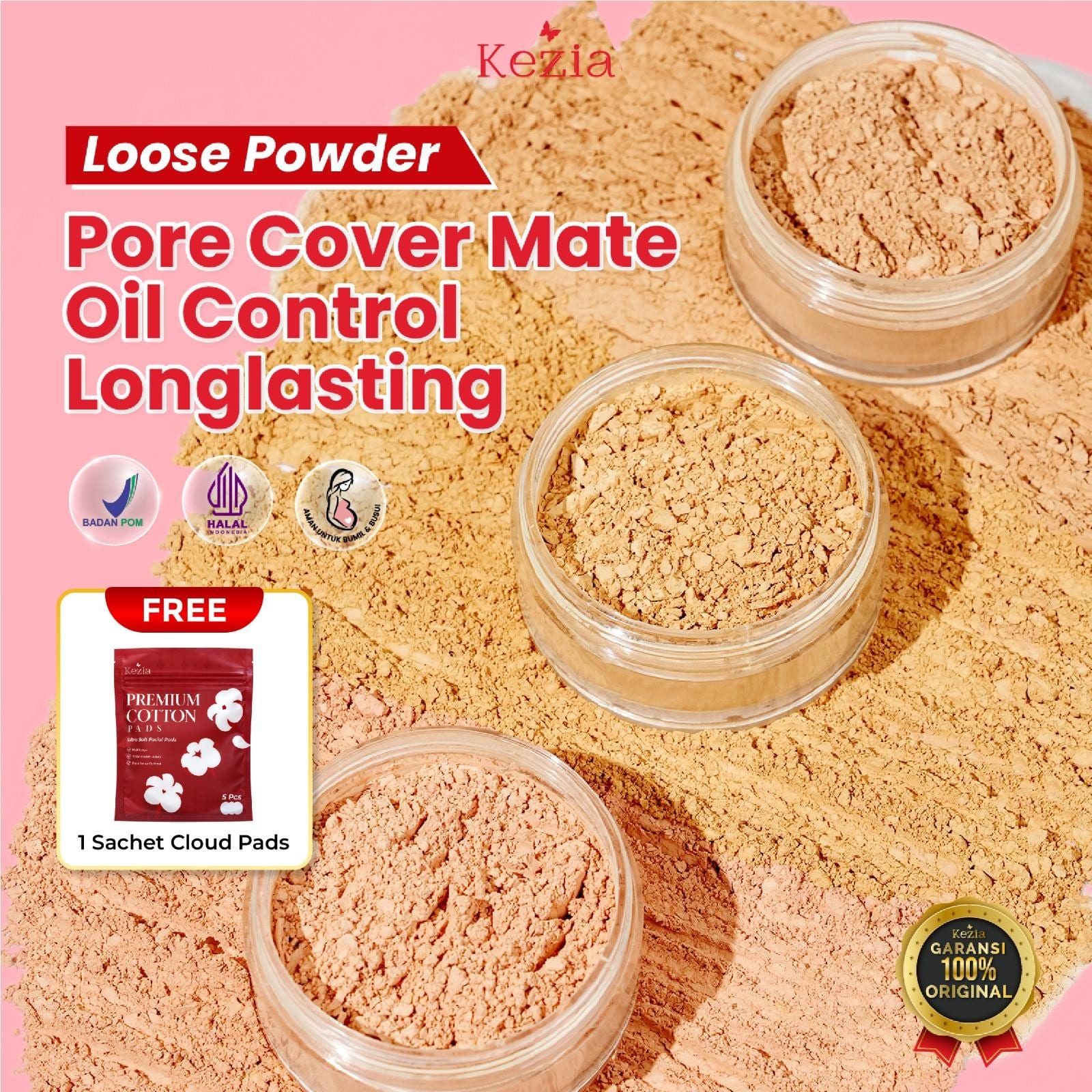 KEZIA Beauty Loose Powder - Bedak Tabur Oil Control (FREE 1 CLOUD PADS)
