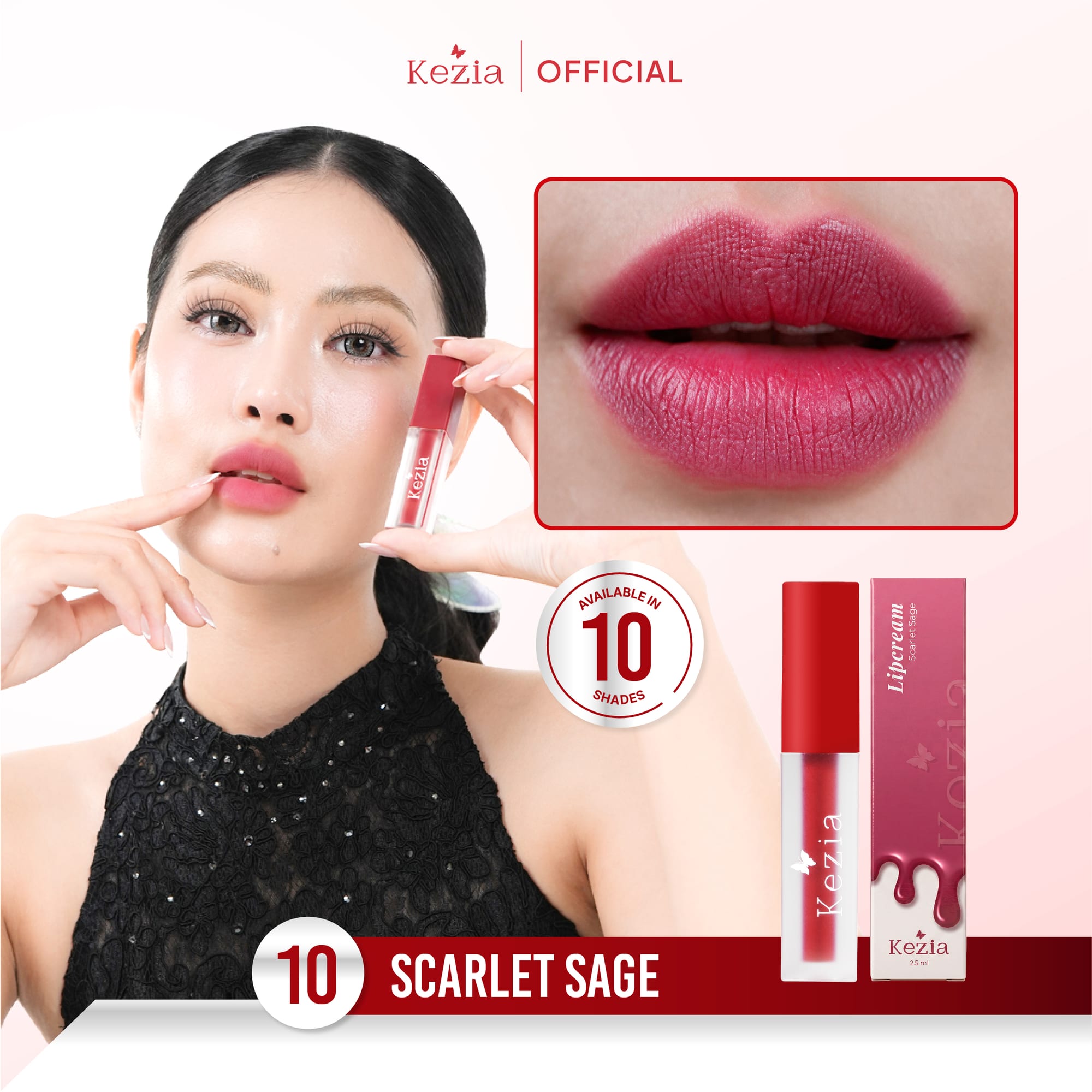  KEZIA Beauty Matte Lipcream 2.5gr - Matte Finishing & Transferproof with Vitamin E (FREE 1 CLOUD PADS)