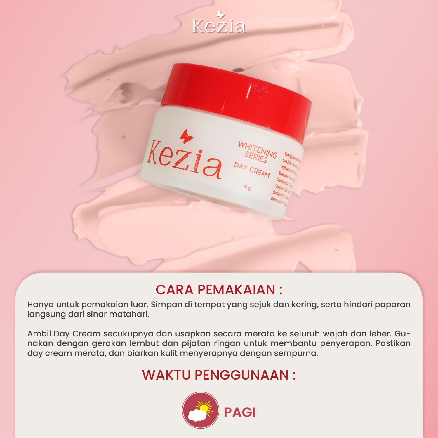 KEZIA Beauty - Day Cream NEW WHITENING SERIES 10 gr - Pelembap Cream Siang Mencerahkan Wajah dan SPF 30++(FREE 1 CLOUD PADS)