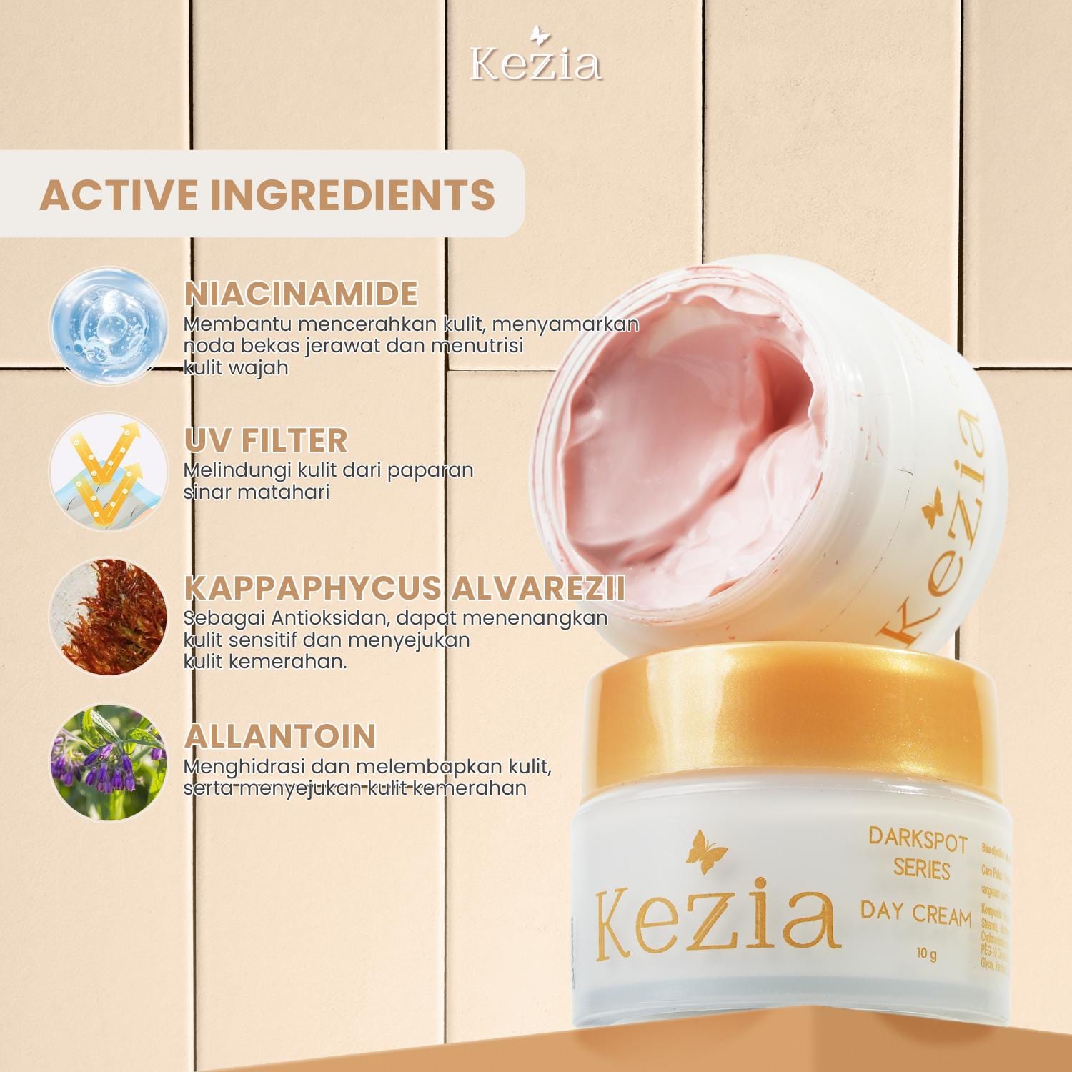 KEZIA Beauty NEW Day Cream Dark Spot - Pelembap Cream Siang Mencegah Kerutan di Wajah dan SPF 30++