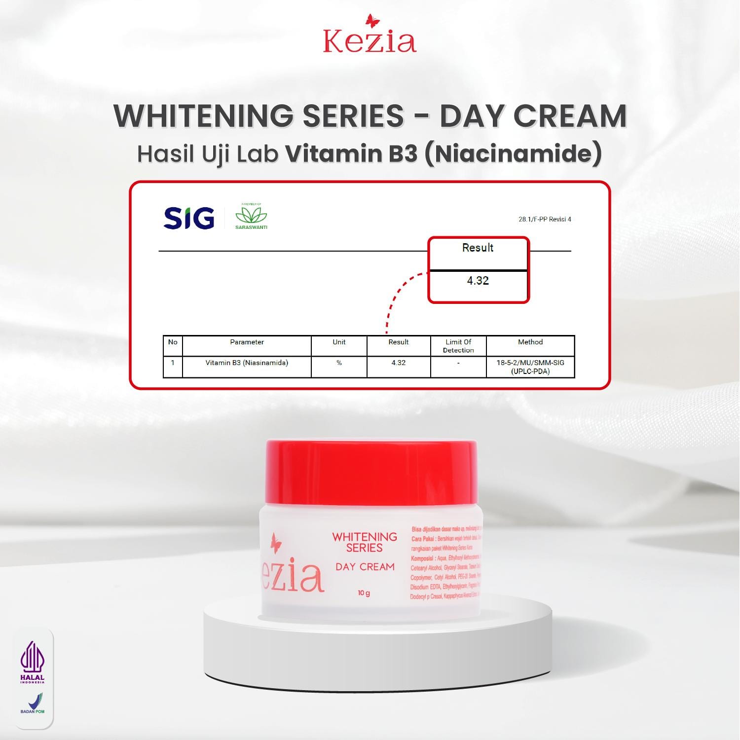 KEZIA Beauty - Day Cream NEW WHITENING SERIES 10 gr - Pelembap Cream Siang Mencerahkan Wajah dan SPF 30++(FREE 1 CLOUD PADS)
