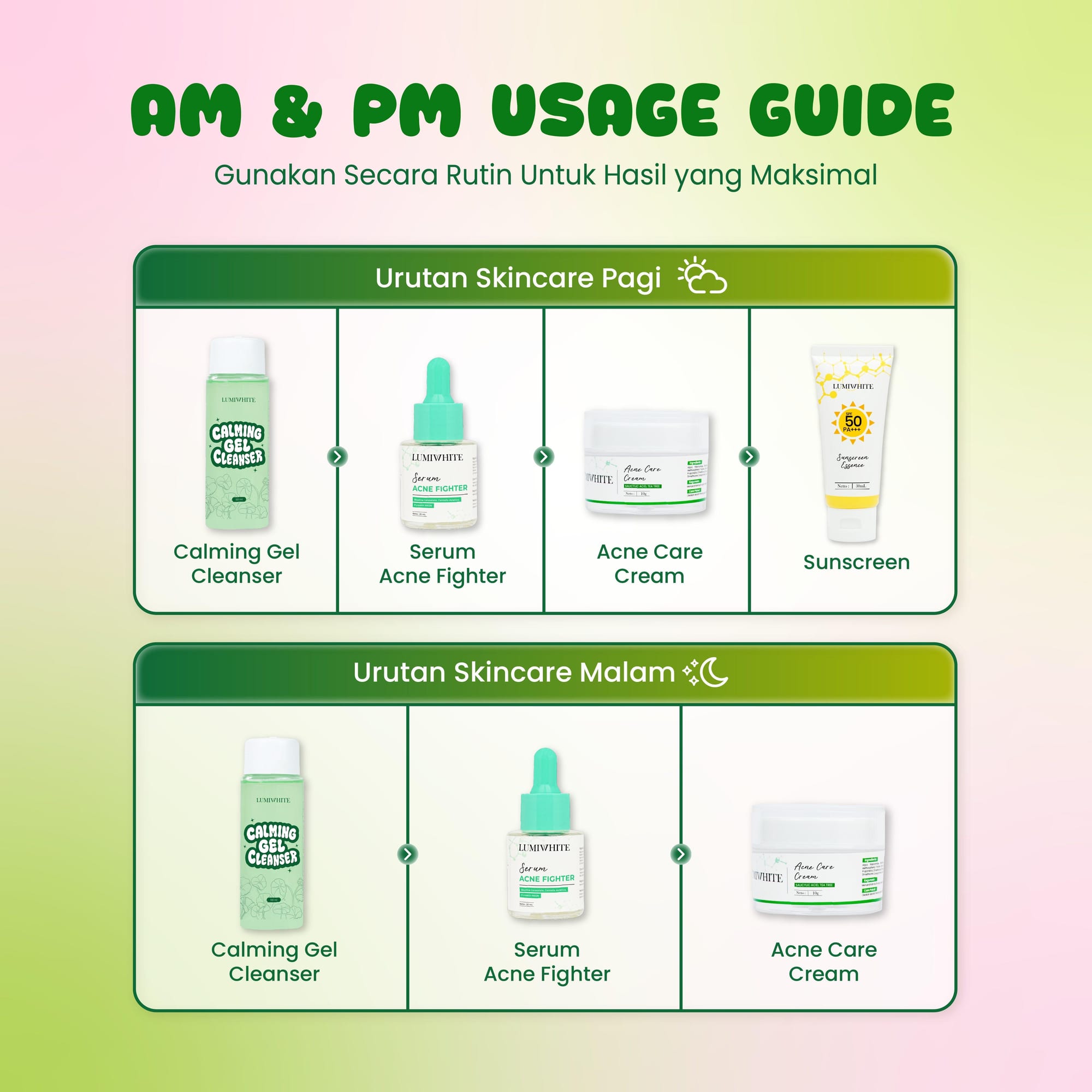  LUMIWHITE - Paket Acne Shield Series (FREE 1 SACHET RNDM+CLOUD PADS+POUCH)