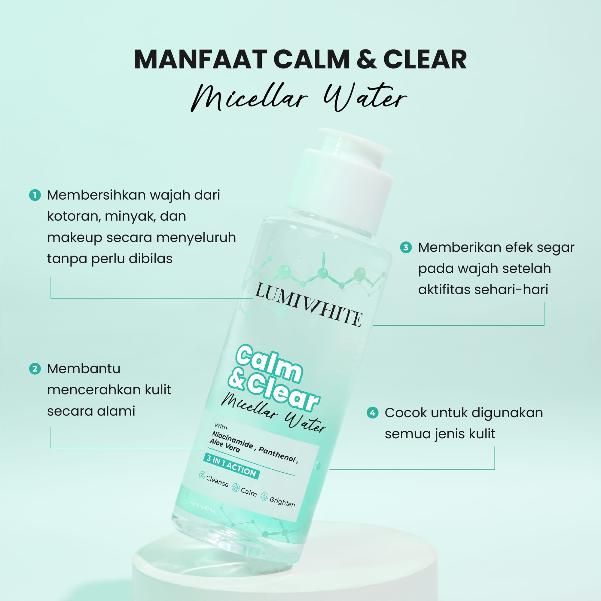 LUMIWHITE - Micellar Water Calm & Clear 100ml (FREE 1 CLOUD PADS)
