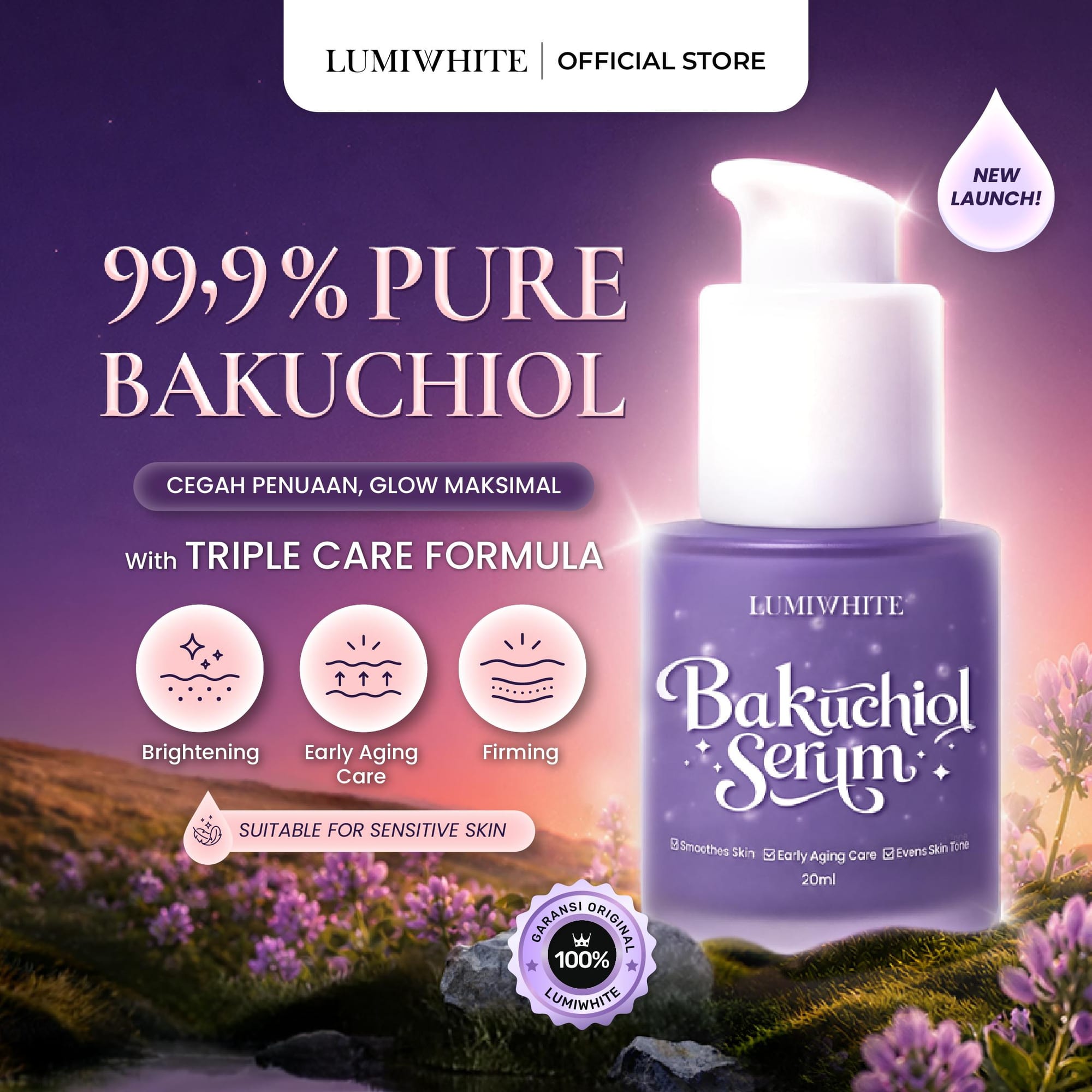 LUMIWHITE - Bakuchiol Serum 20ml (Anti aging, Mencerahkan, Teksture kulit)  (FREE 1 CLOUD PADS)