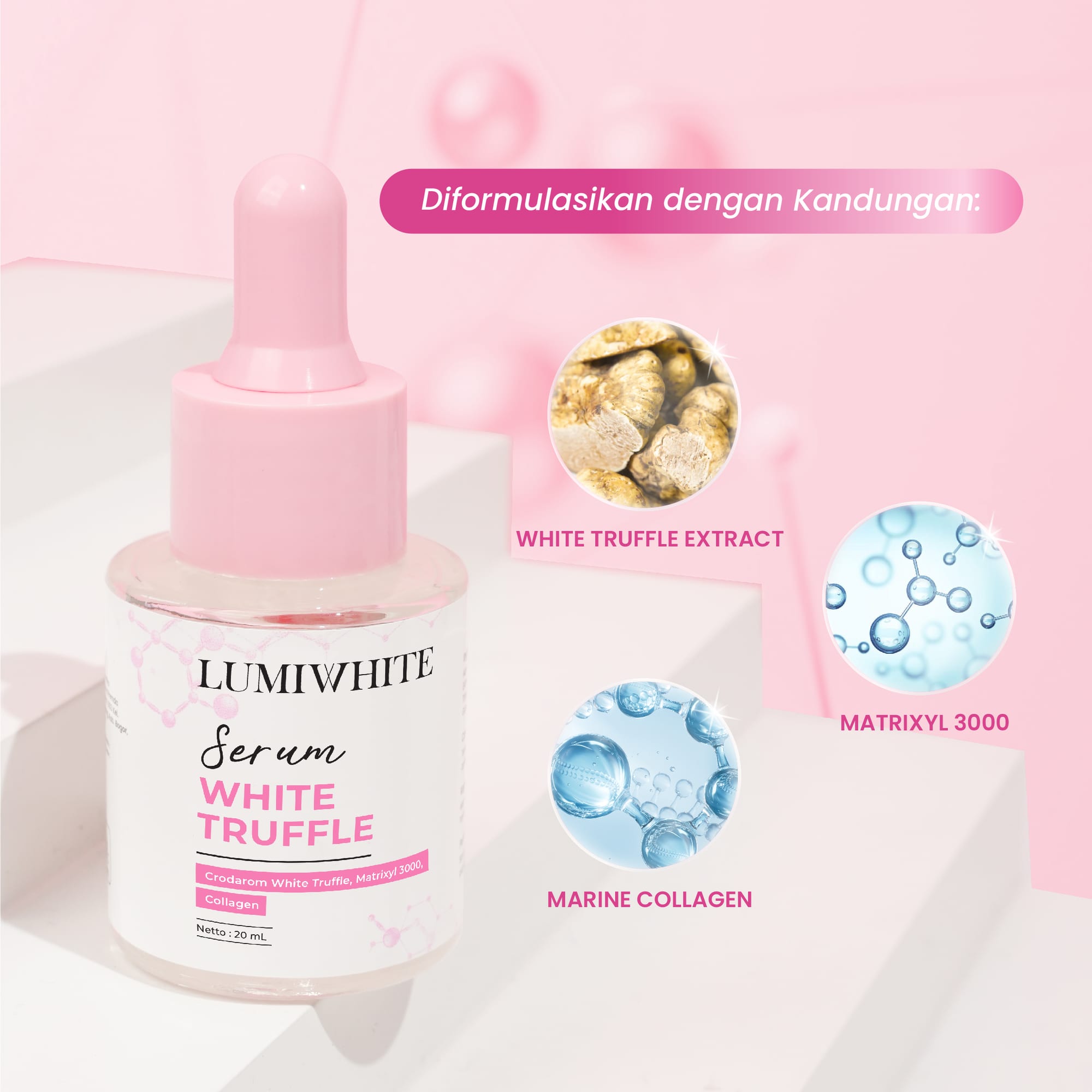 LUMIWHITE - White Truffle Serum 20ml (Menyamarkan kerutan & garis halus) (FREE 1 CLOUD PADS)