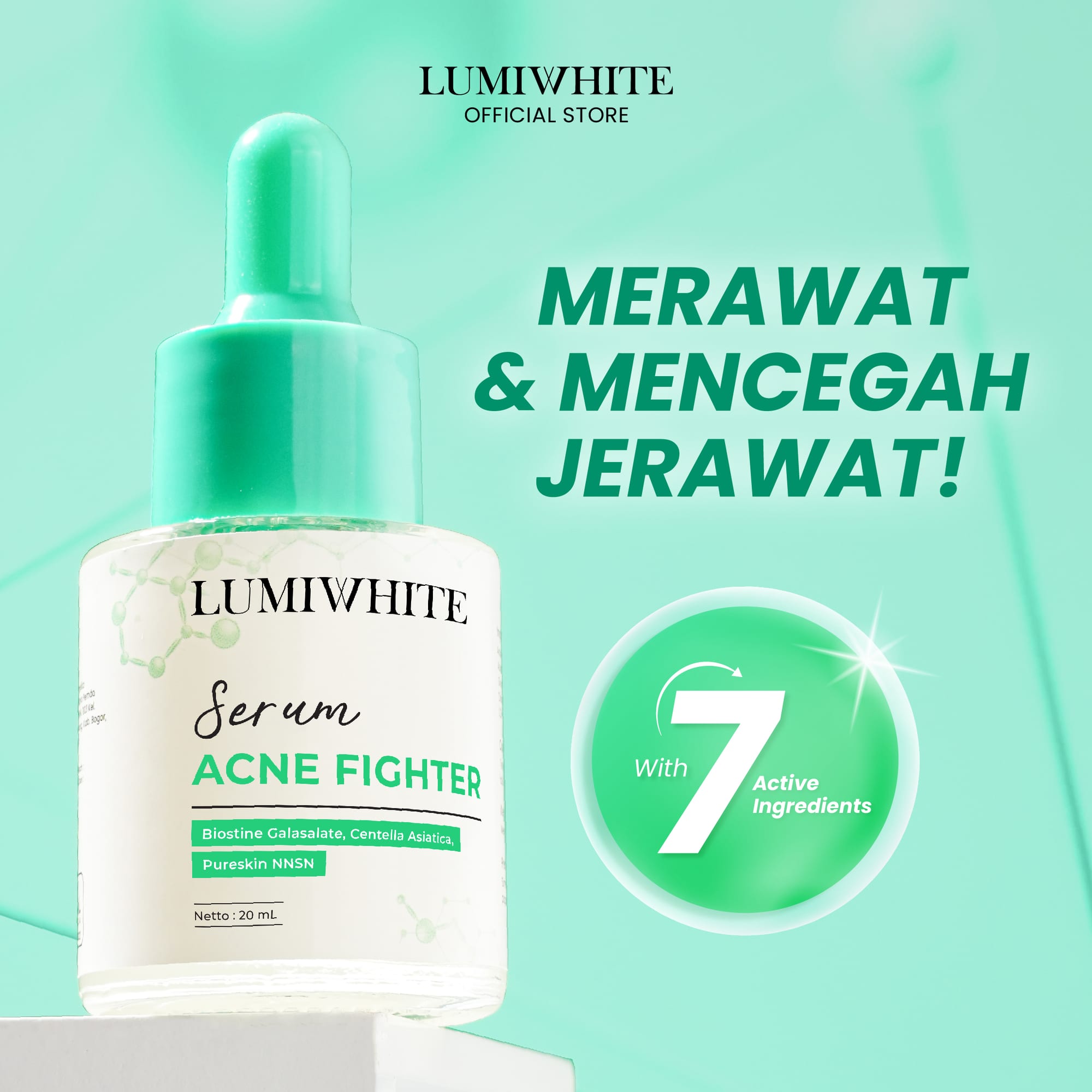 LUMIWHITE - Acne Fighter Serum 20ml (Wajah Berjerawat, Memudarkan)  (FREE 1 CLOUD PADS)