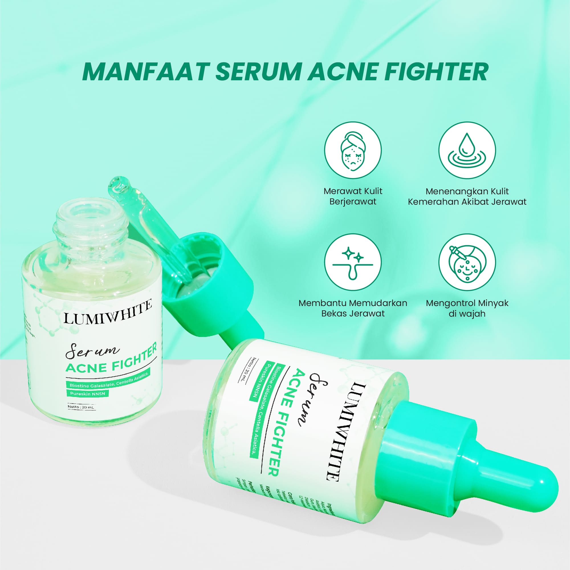 LUMIWHITE - Acne Fighter Serum 20ml (Wajah Berjerawat, Memudarkan)  (FREE 1 CLOUD PADS)