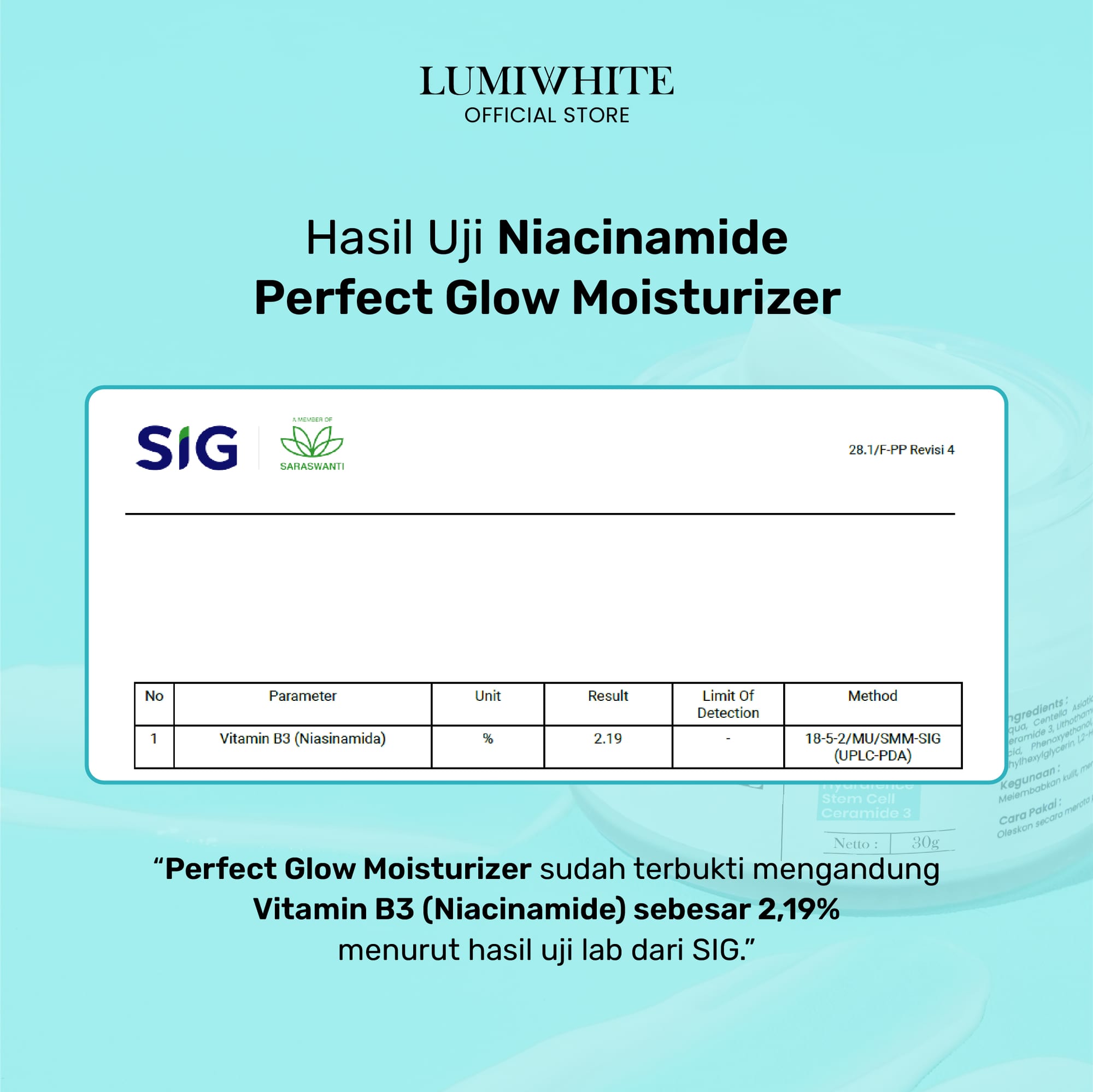 LUMIWHITE - Perfect Glow Moisturizer 30gr  (FREE 1 CLOUD PADS)