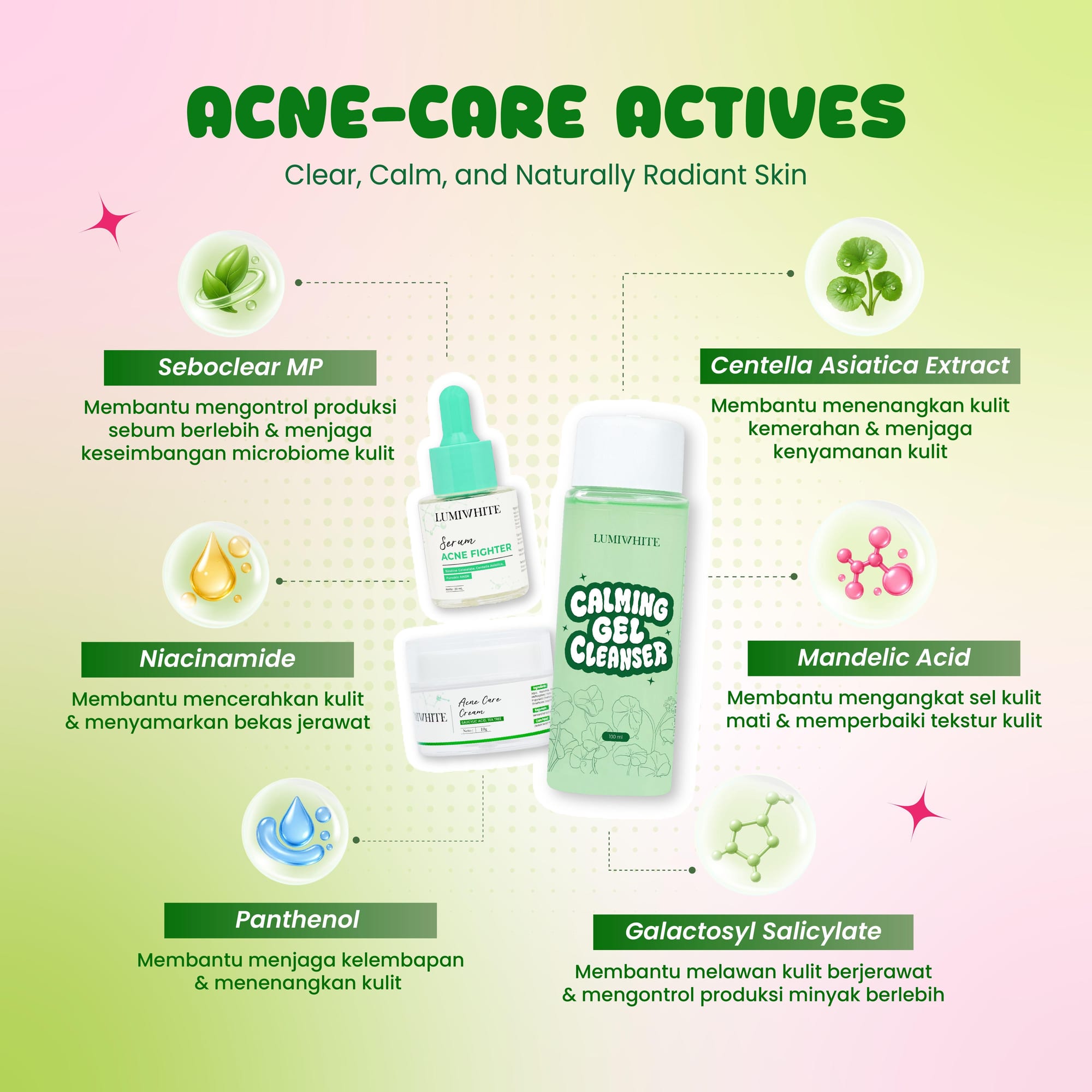  LUMIWHITE - Paket Acne Shield Series (FREE 1 SACHET RNDM+CLOUD PADS+POUCH)