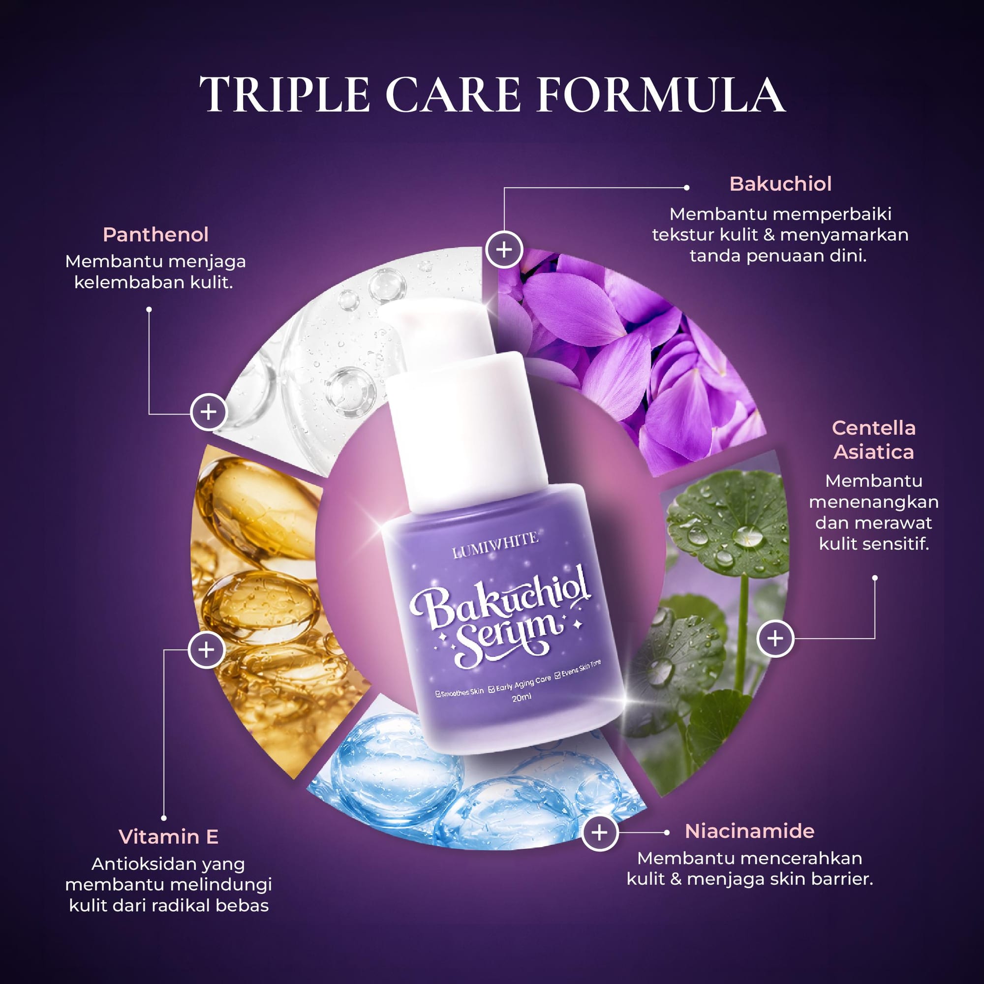 LUMIWHITE - Bakuchiol Serum 20ml (Anti aging, Mencerahkan, Teksture kulit)  (FREE 1 CLOUD PADS)