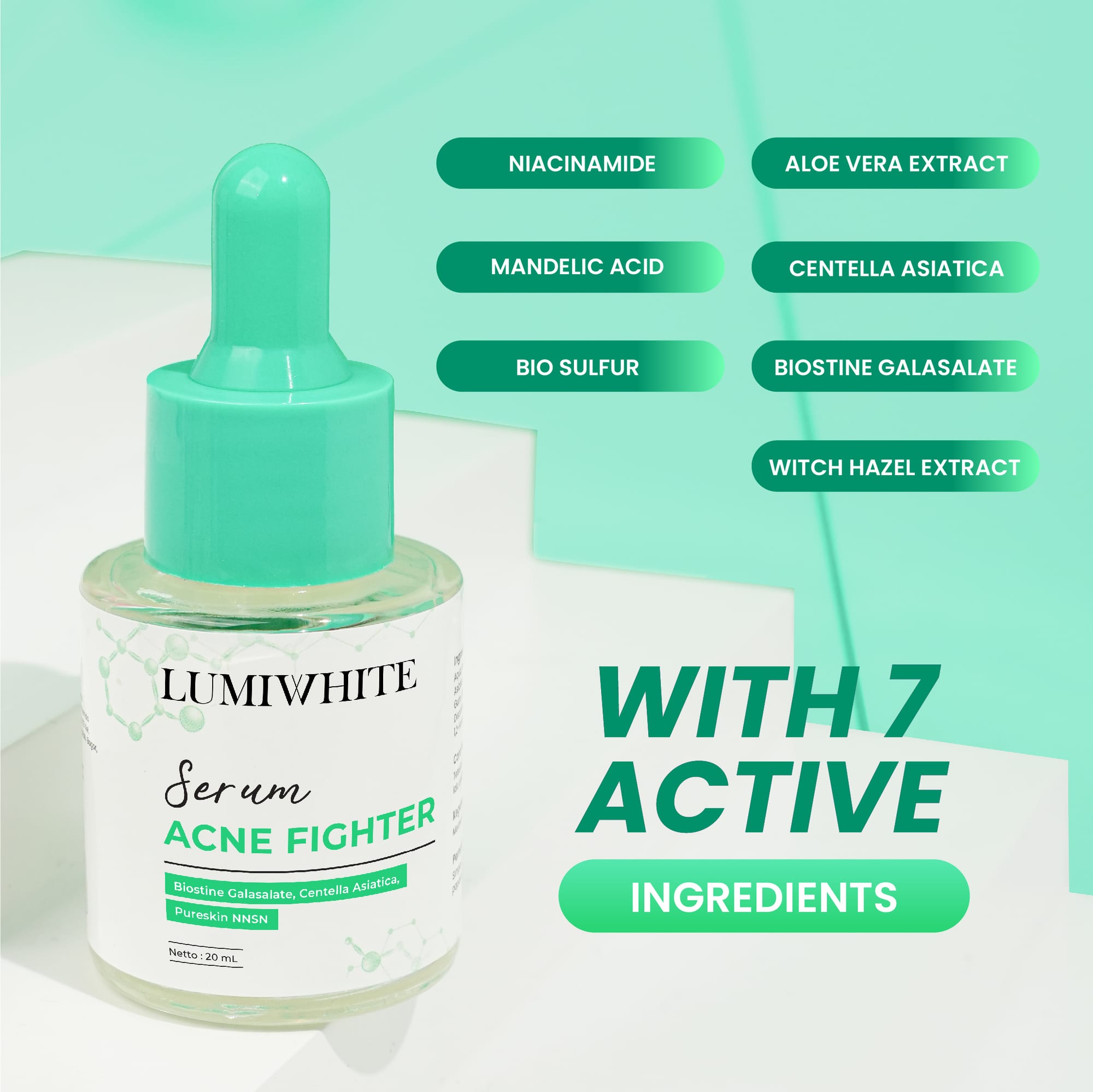 LUMIWHITE - Acne Fighter Serum 20ml (Wajah Berjerawat, Memudarkan)  (FREE 1 CLOUD PADS)