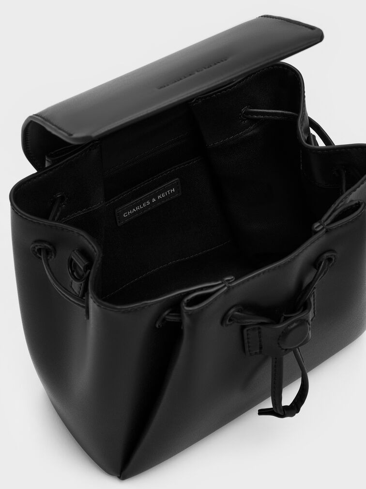 Tas Ransel Top Handle Striped Hanya Kanvas - Jet Black