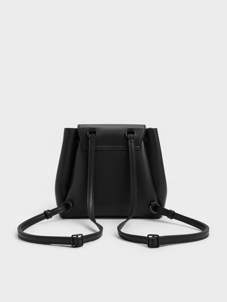 Tas Ransel Top Handle Striped Hanya Kanvas - Jet Black