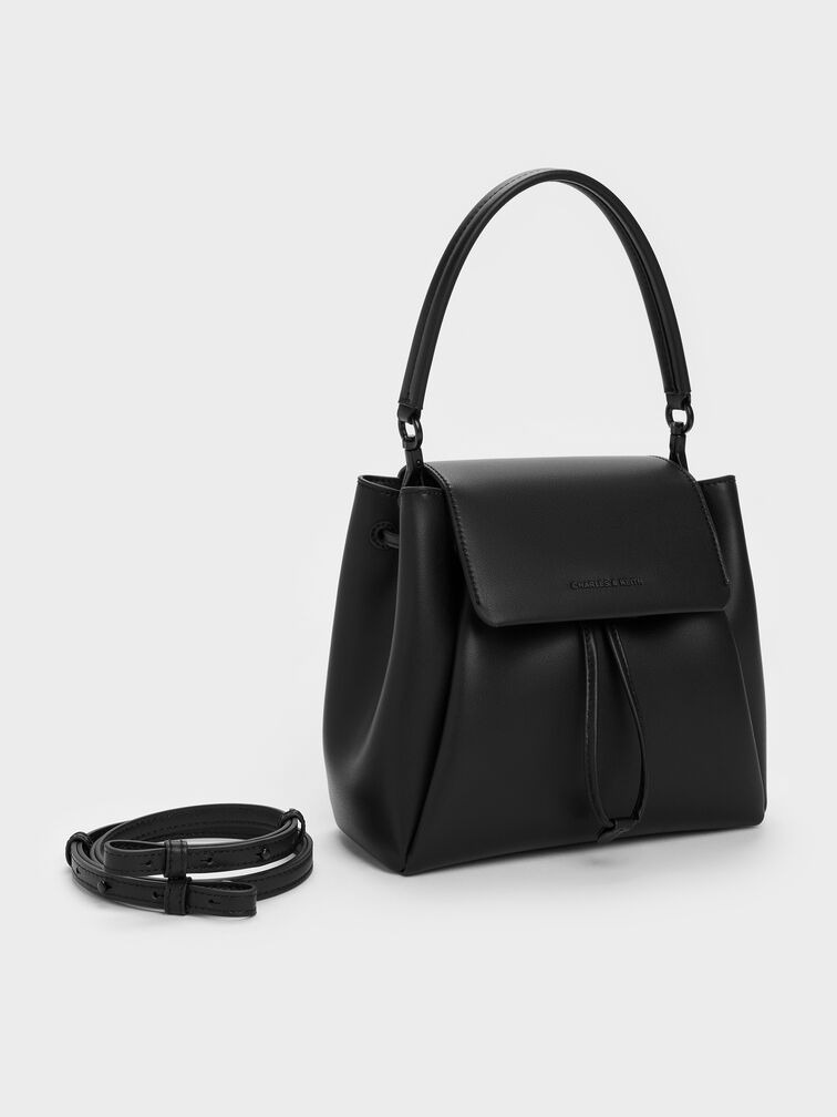 Tas Ransel Top Handle Striped Hanya Kanvas - Jet Black